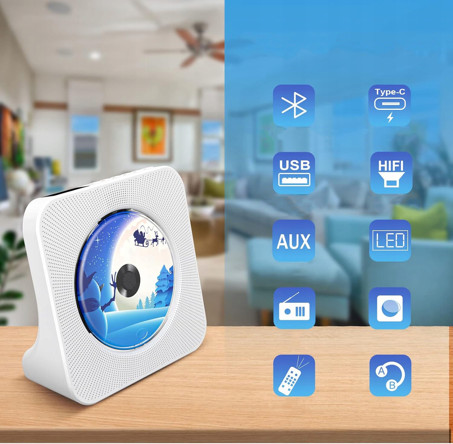 DESKTOP ODTWARZACZ CD Z BLUETOOTH WBUDOWANE GŁOŚNIKI HIFI DOMOWE RADIO FM Model Desktop Odtwarzacz CD