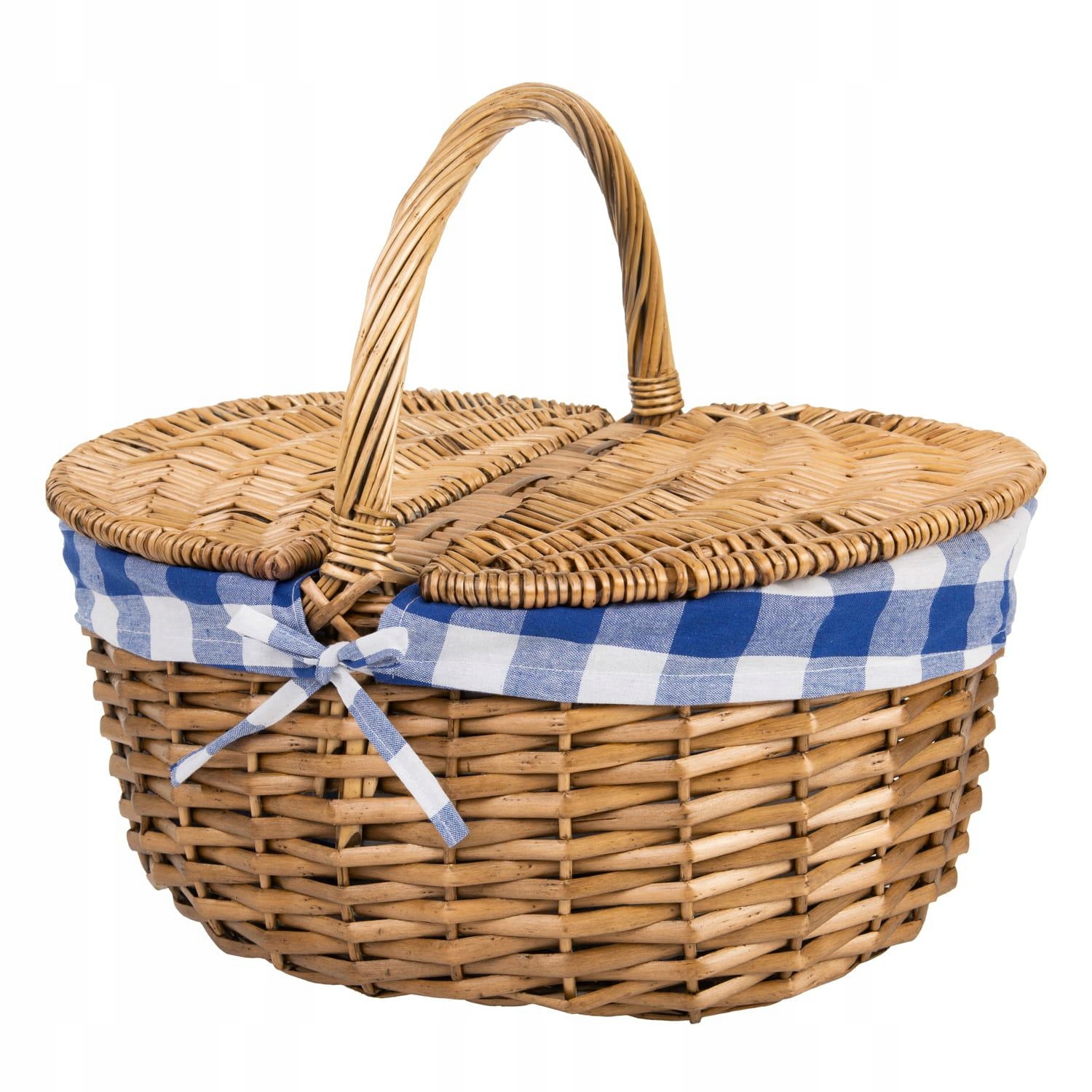 Proutěný piknikový koš HQC-1293 hnědý, tmavě modrá tkanina