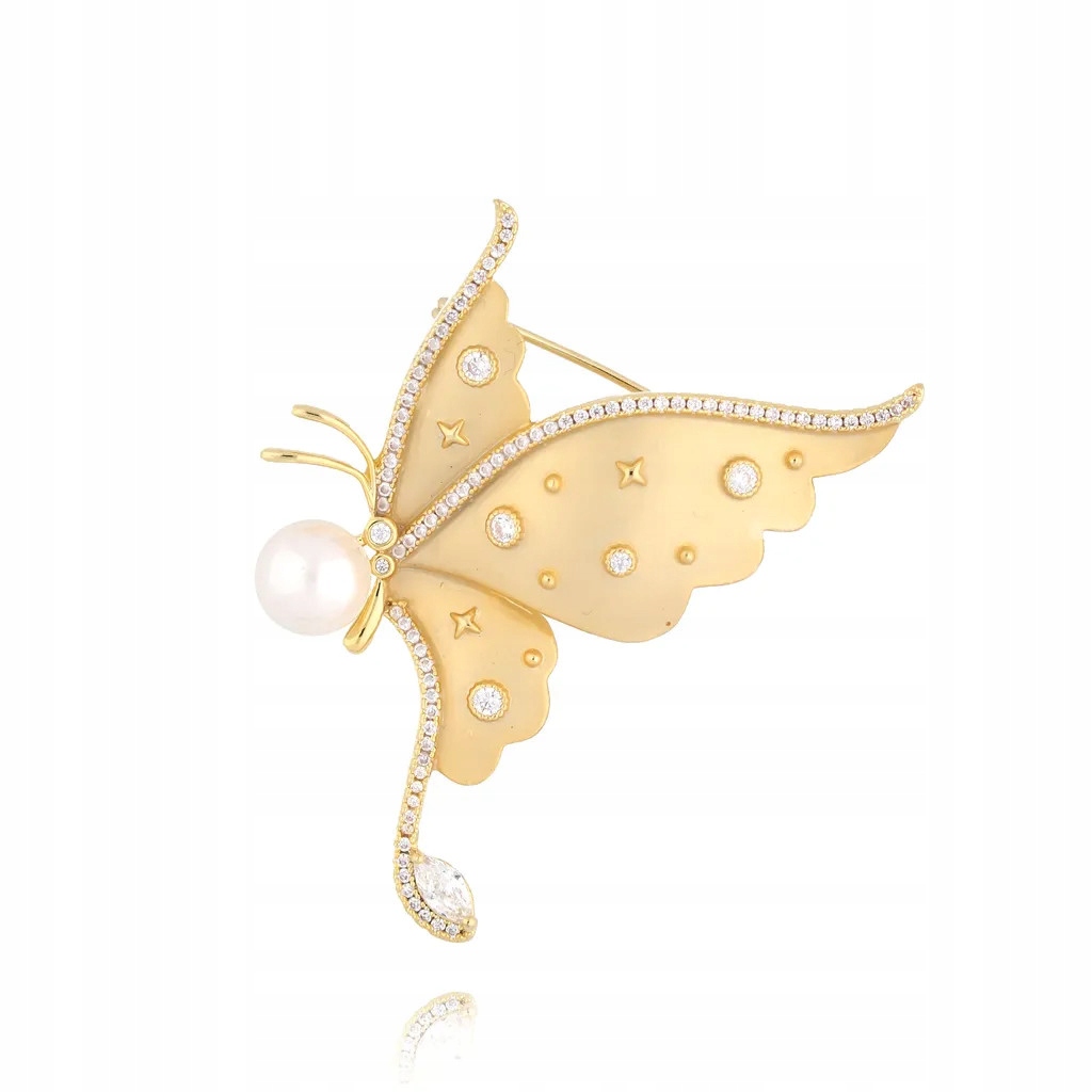 Brož dámská zlatá By Dziubeka perla motýl