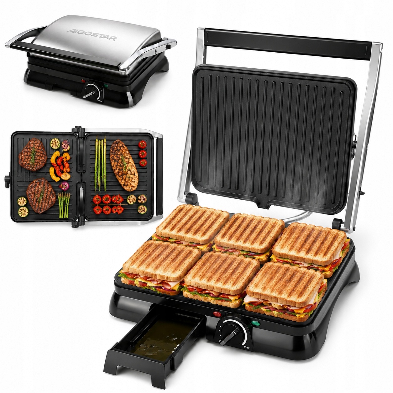 Grill elektryczny kontaktowy Panini 2000W 180° regulacja temperatury