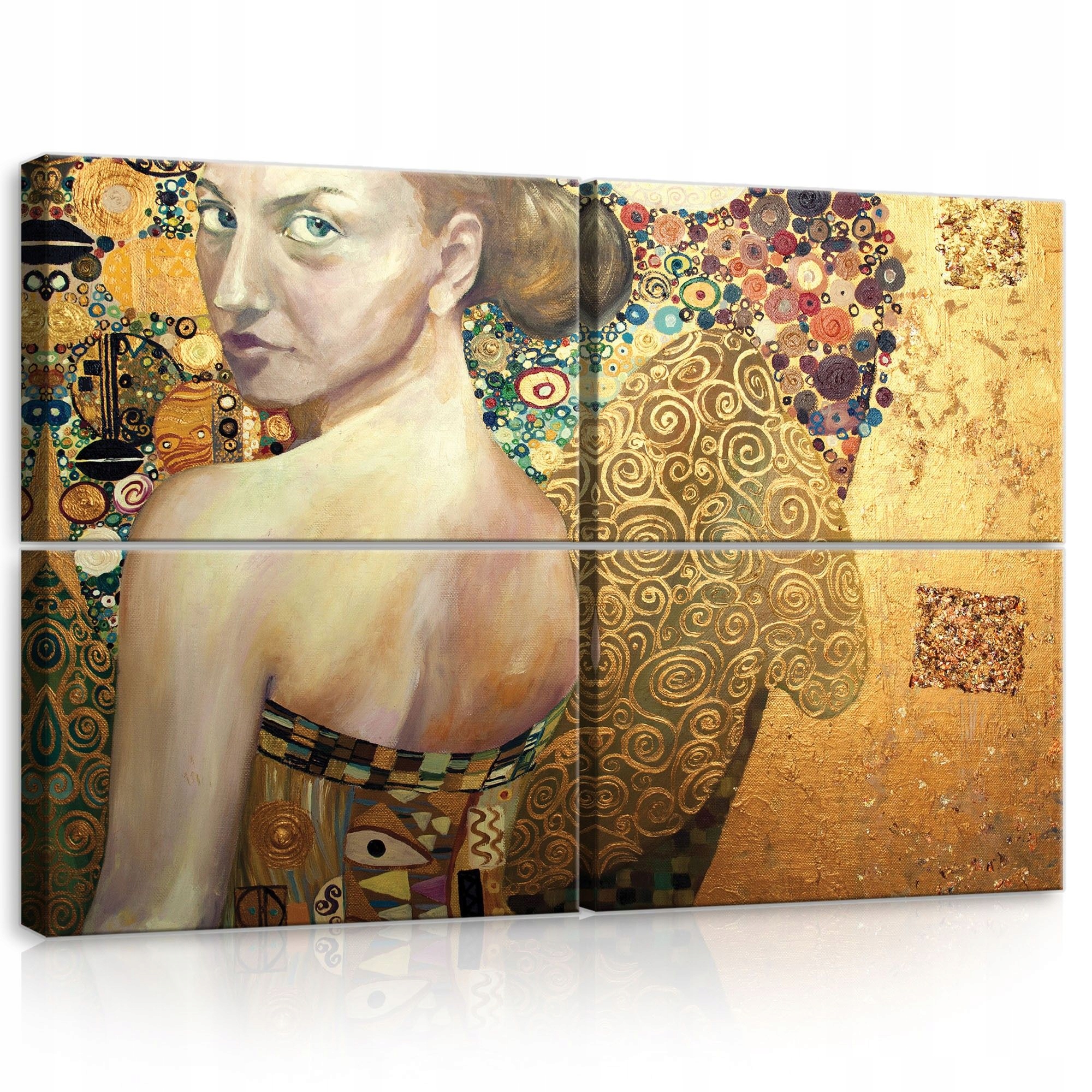Obraz 120x80 modulárny portrét ženy zlatý ornament Klimt elegancia