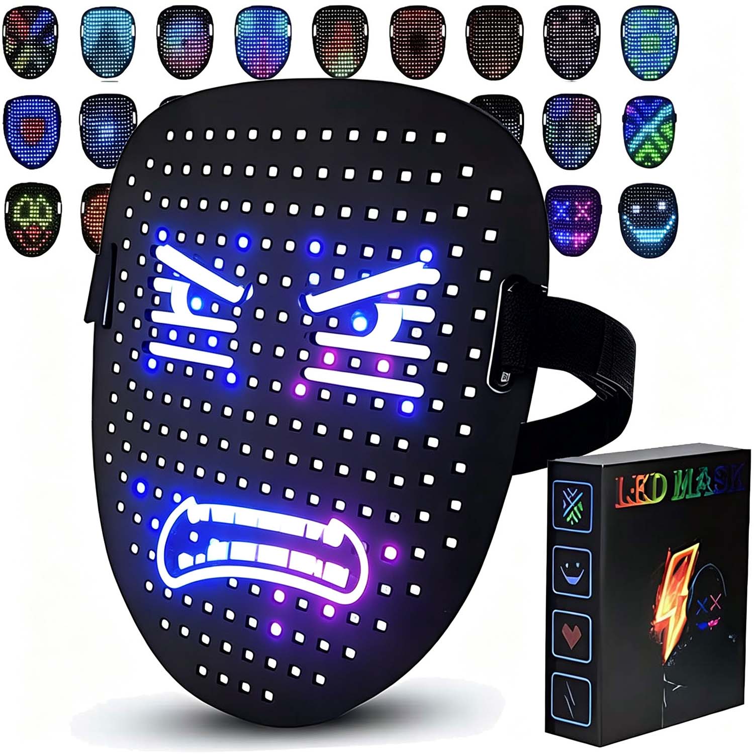 Led Maska Na Obličej Se Senzorem Gest, Černá, Pro Karneval A Narozeniny