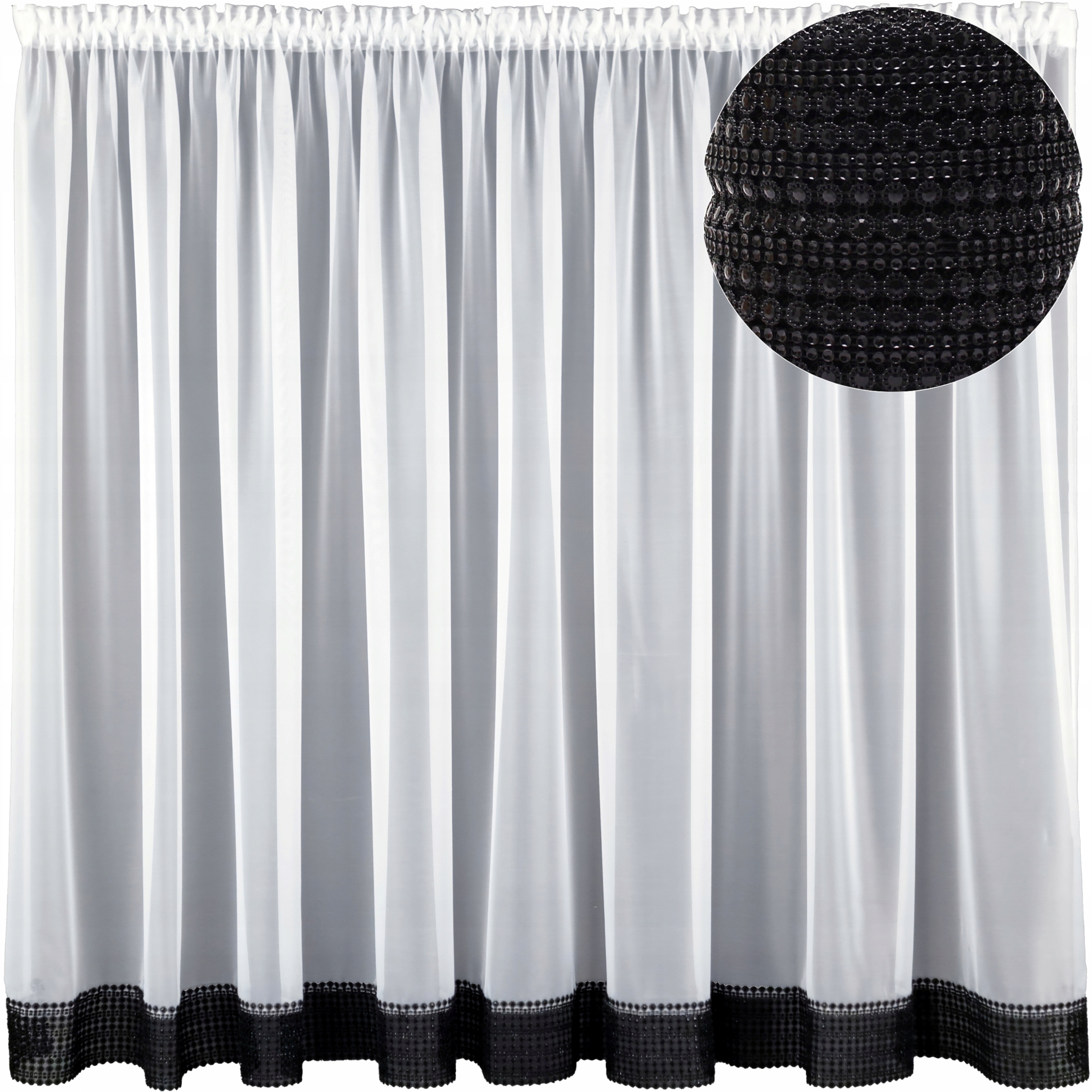 Firana prosta 400x230 gotowa woal taśma cekiny Czarne Cyrkonie Gracja 12cm