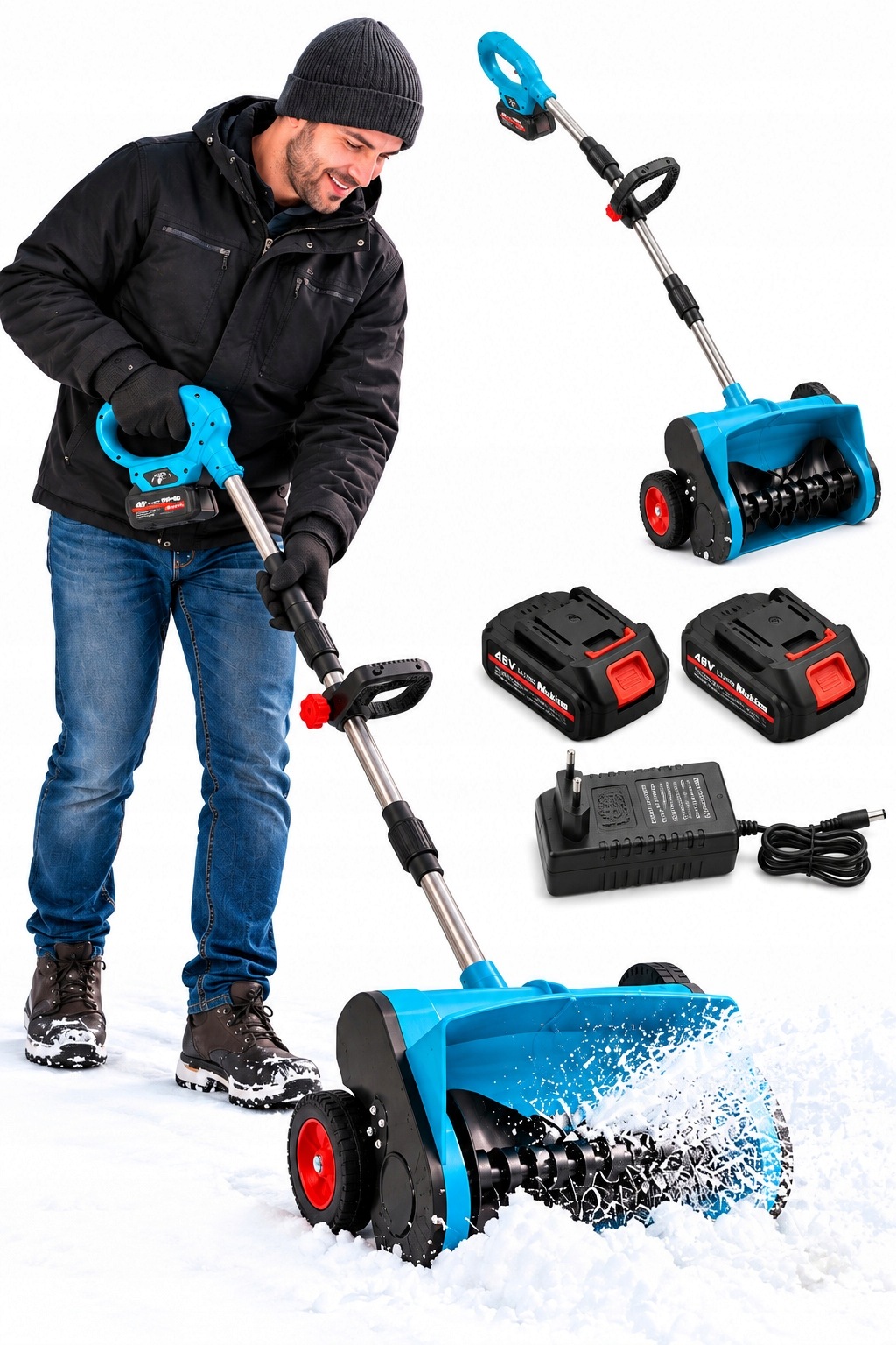 Akumulátorová Sněhová Fréza Na Sníh Na Kolečkách 27 CM 2× Akumulátor