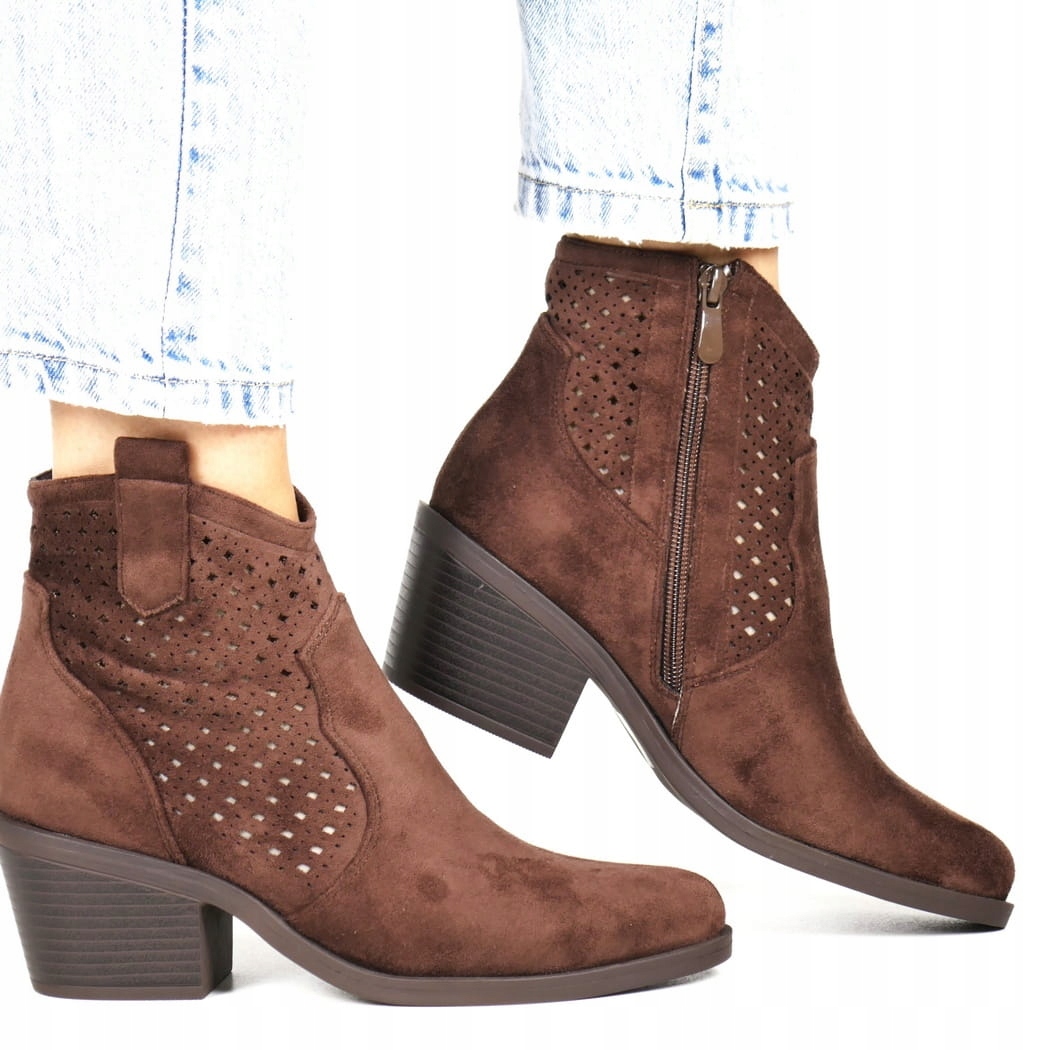 Dámské Kovbojské Boty Kotníkové Boty Ažurové Jarní Lehké Nízké Jaro Hnědé 37