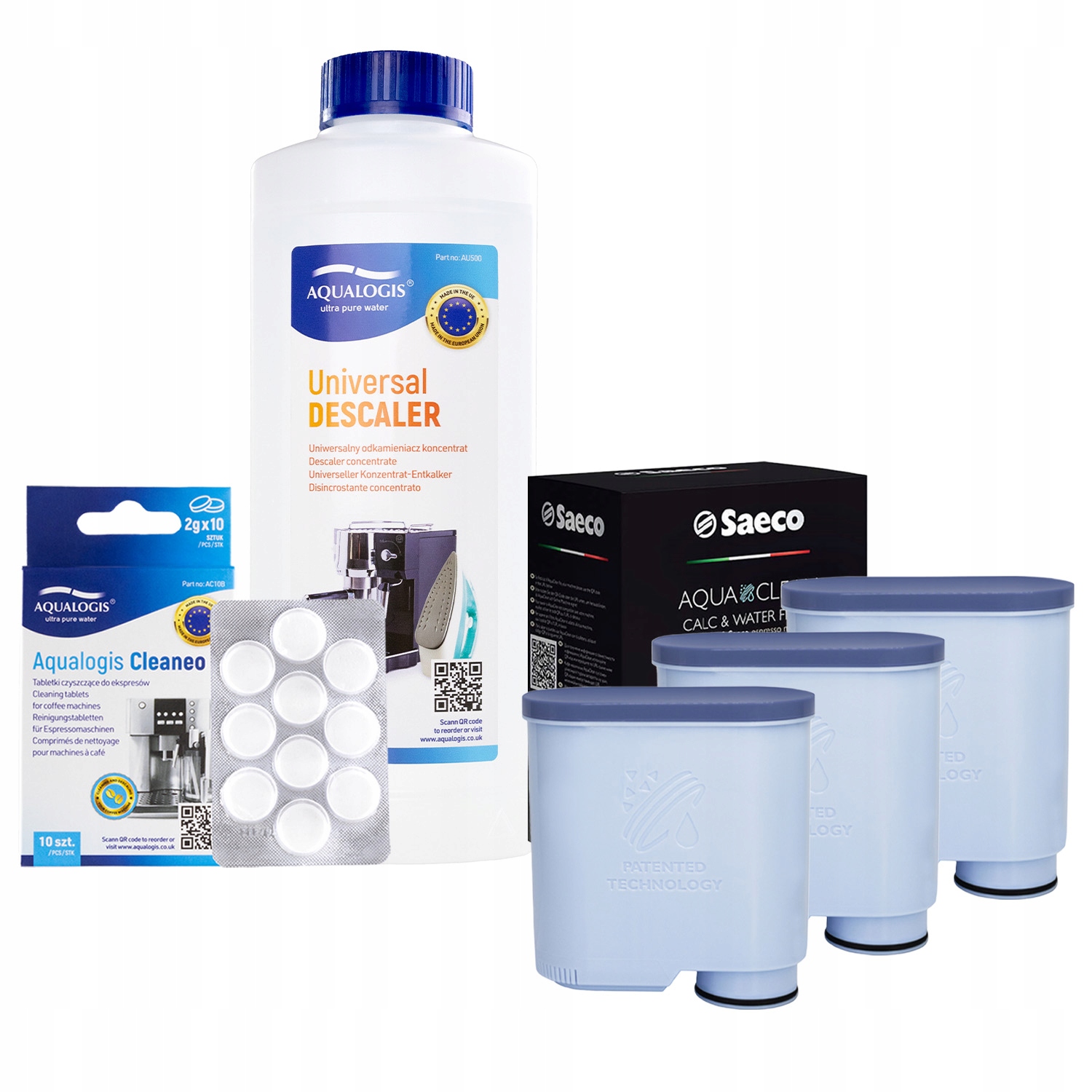 Sada Philips Saeco-Filtr Aquaclean CA6903 3ks,Odvápňovač 500 ml,Cleaneo