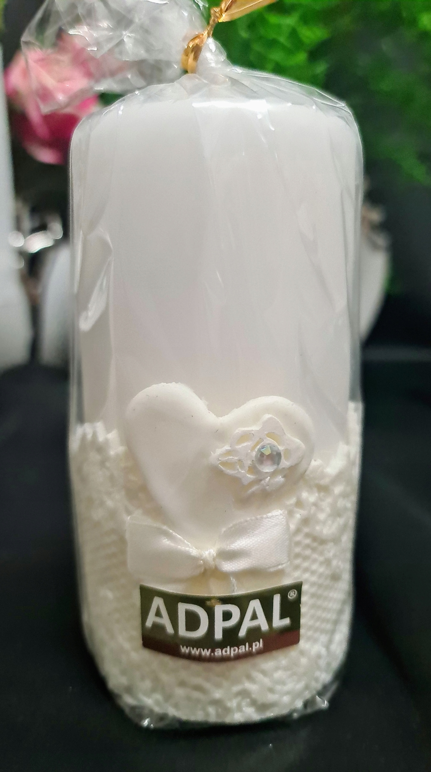 świeca pieńkowa  KORONKA BIAŁA SERCE 150 / 70mm — 4