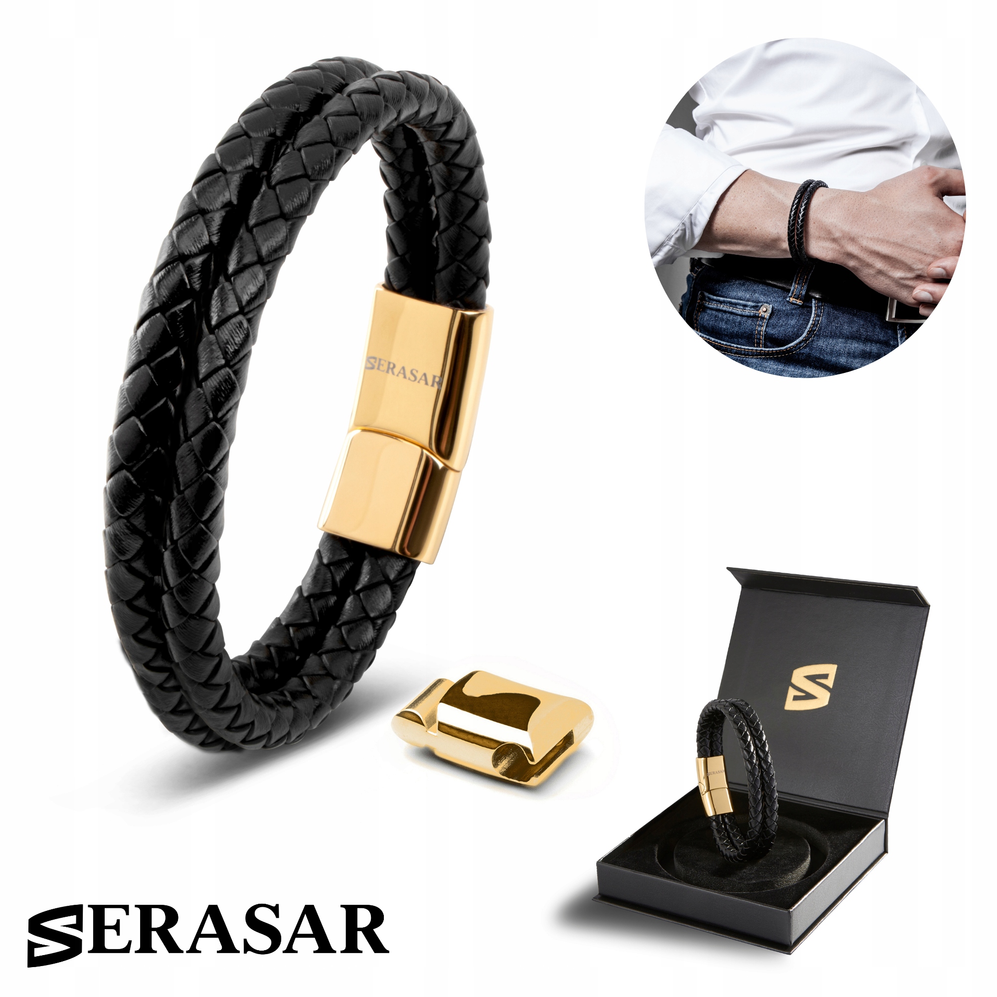 Serasar, Pánský kožený náramek [Double] Zlatý, 23 cm