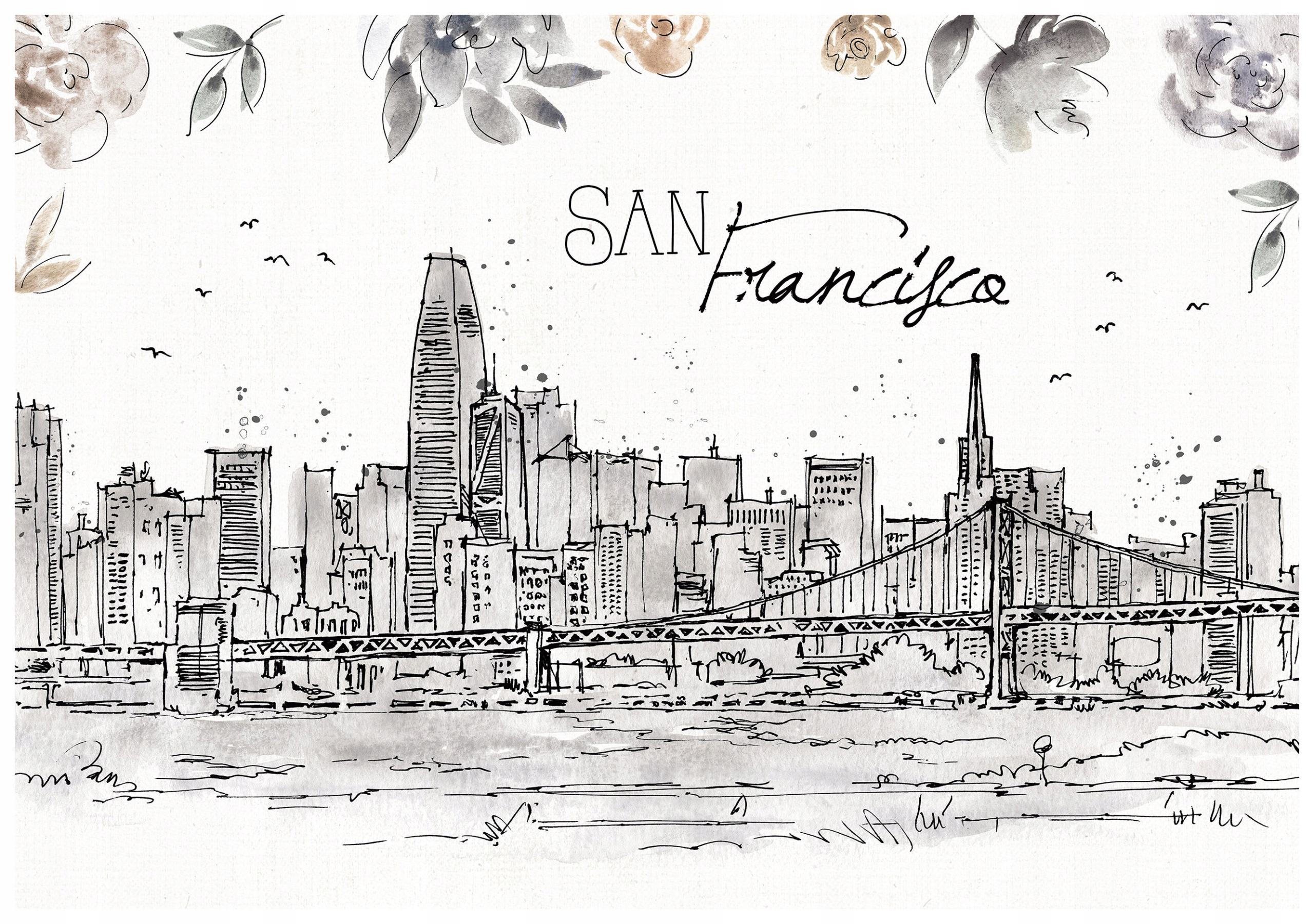 Fototapeta San Francisco Skica Město Most Loft Minimalismus 200x140 lepidlo