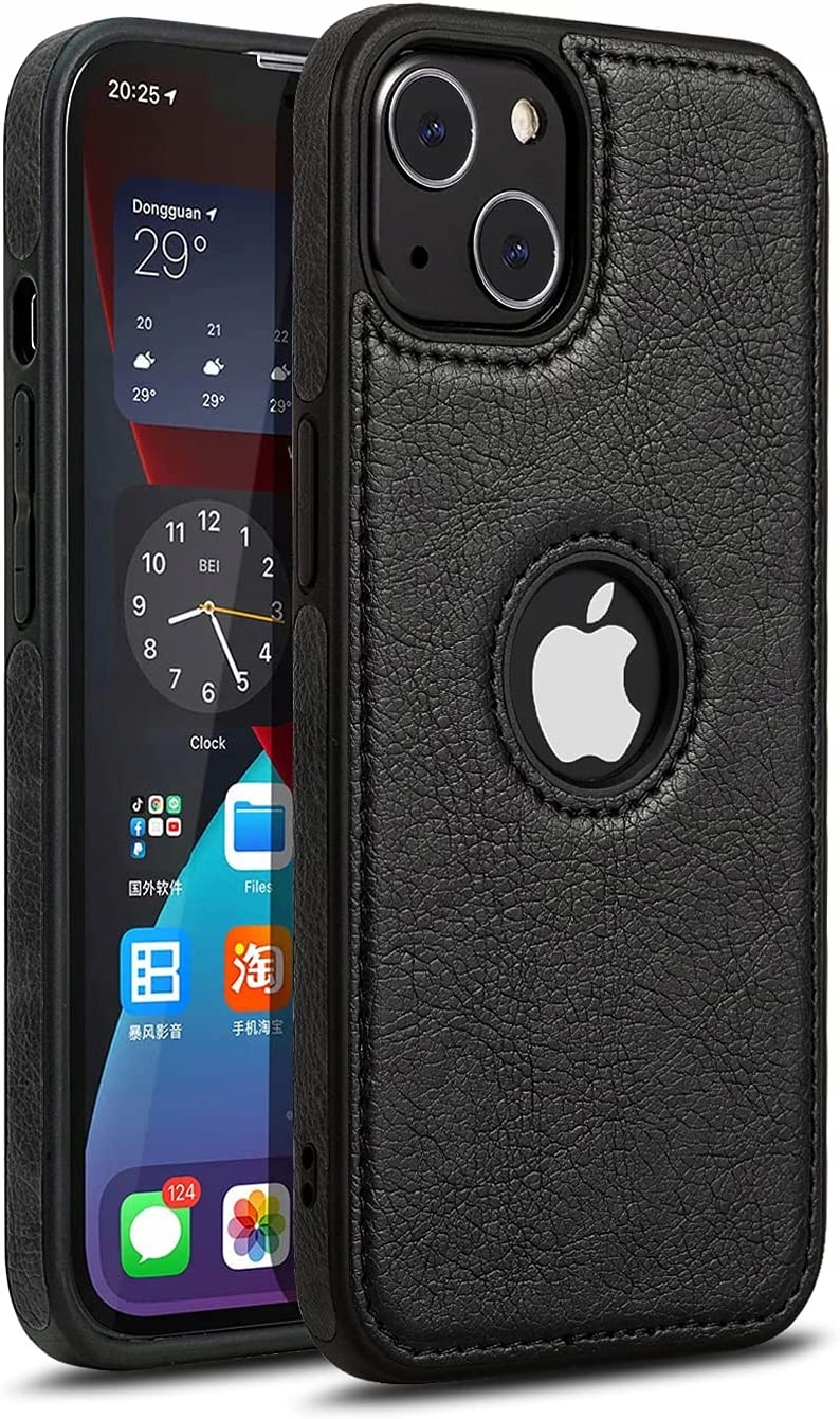 

Czarne Skórzane etui iPhone 13 mini case eko skóra