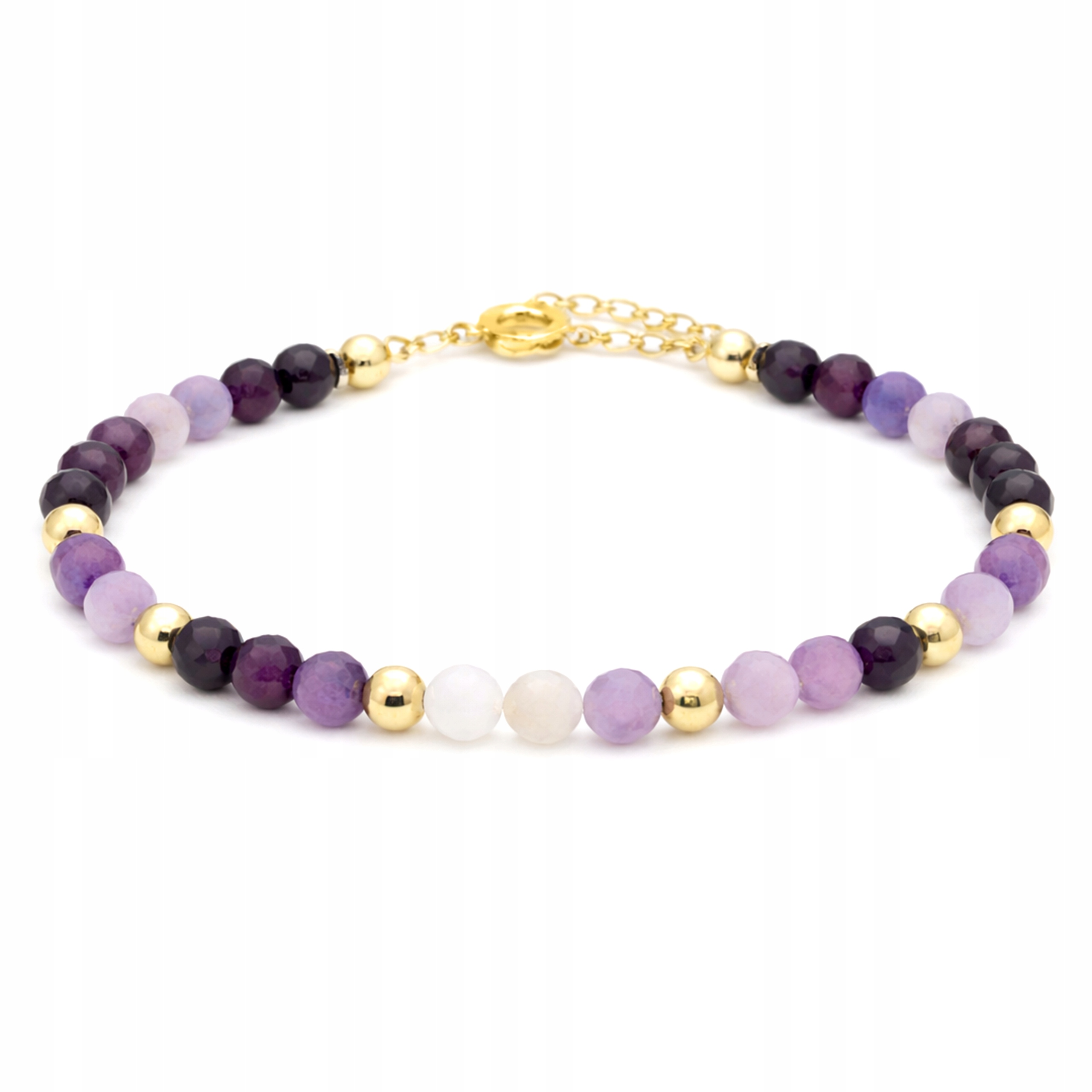 Zlatý náramek Ametyst Dámské Korálky z přírodních kamenů Stříbro 925