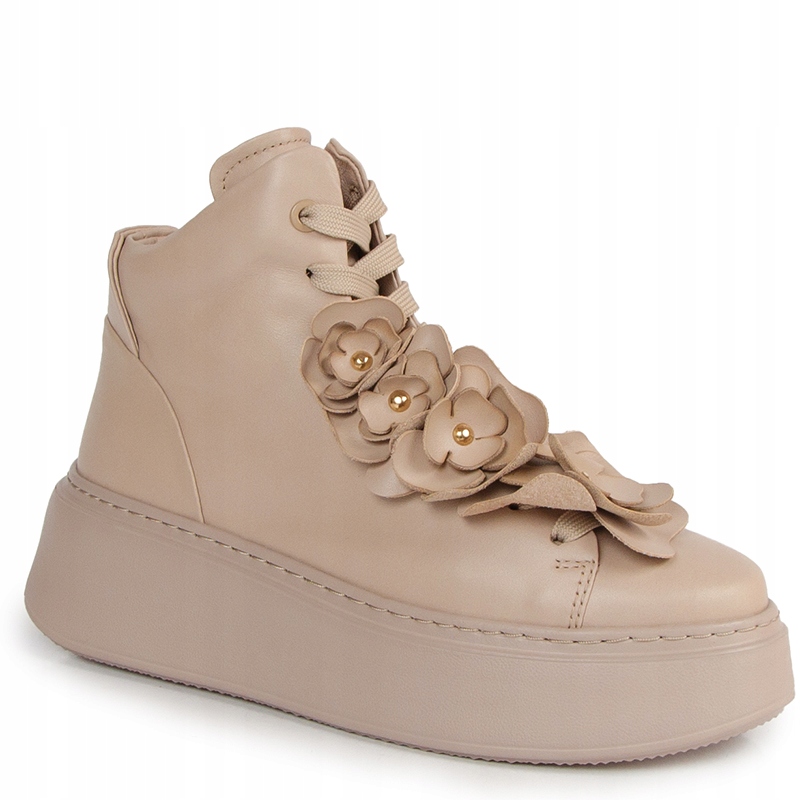 Carinii B9729 Béžové Kožené Tenisky S Ozdobou, Velikost 36