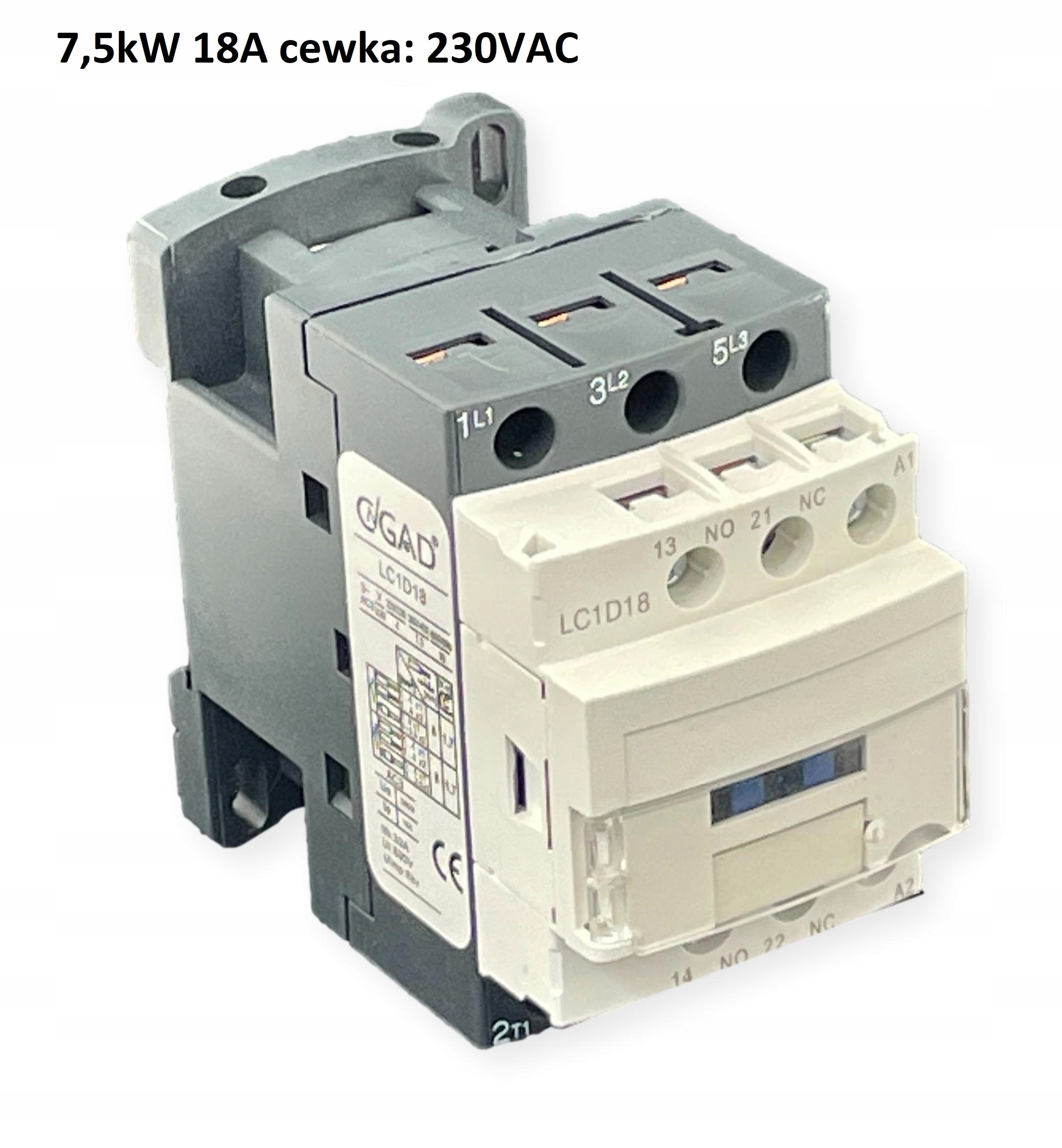 

Stycznik 3P 18A 7,5kW cewka 230VAC LC1 D18 No+nc