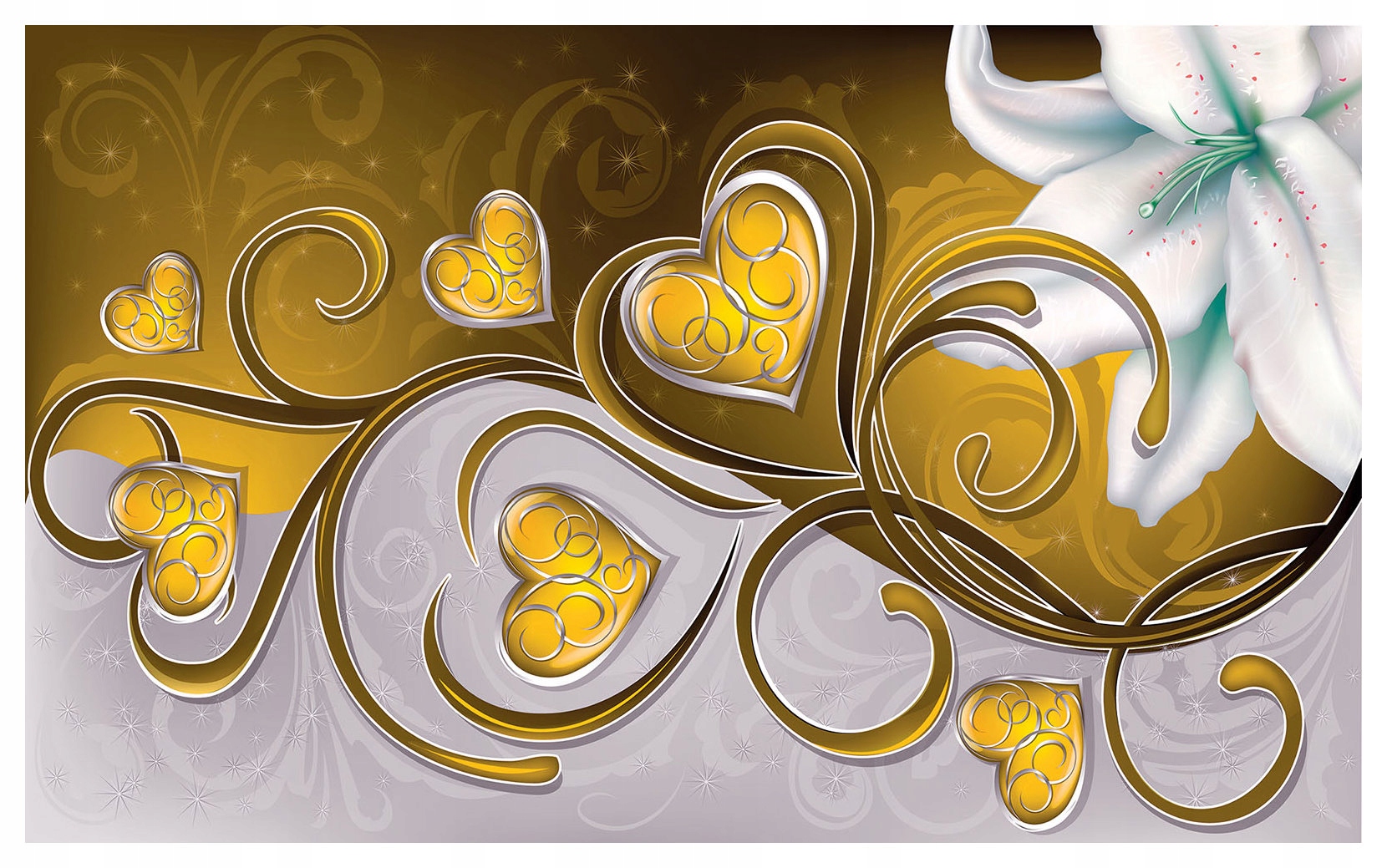 Vliesová fototapeta Zlaté srdce lilie béžová 200x140 lepidlo