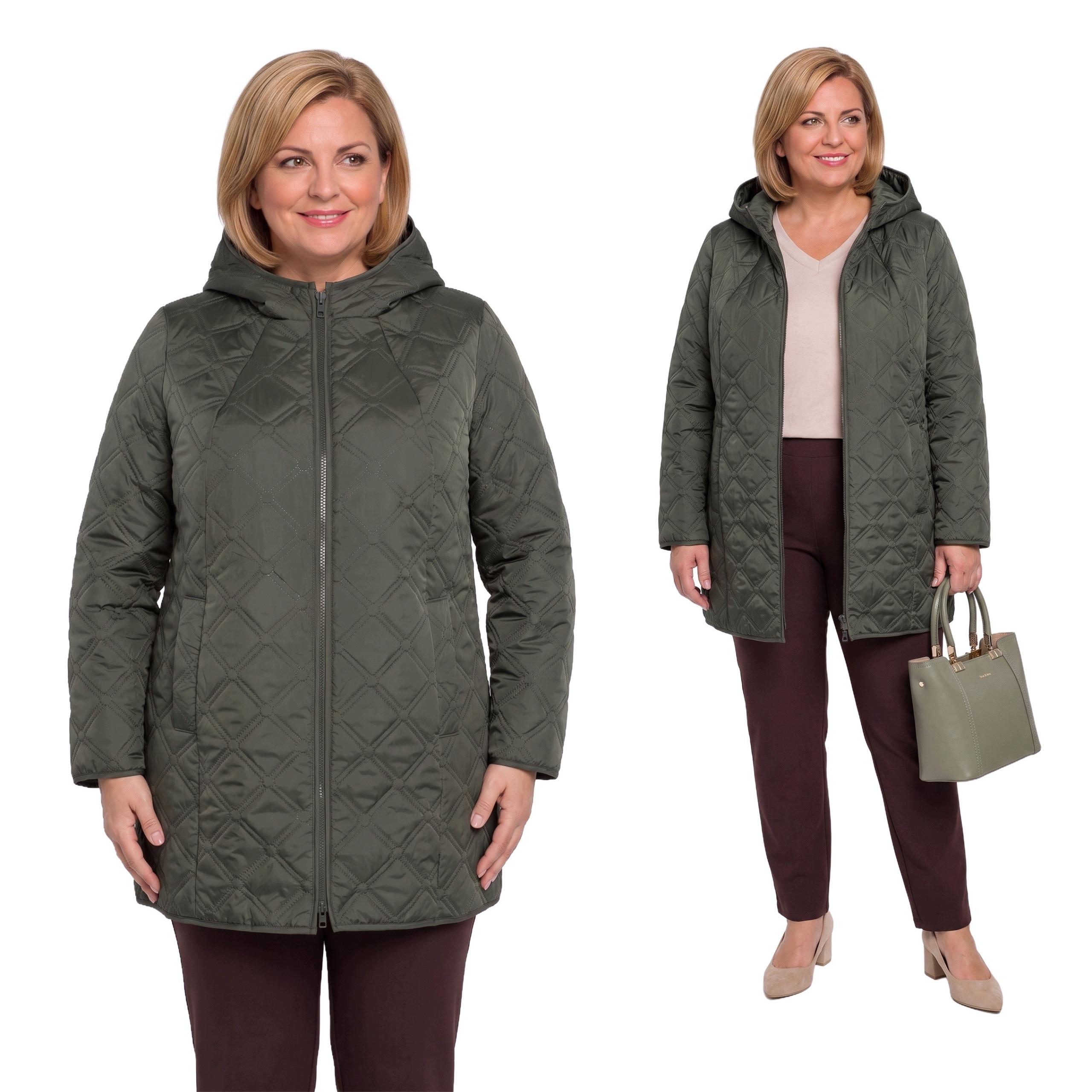 Khaki bunda s ozdobným prošíváním plus size velikost 50