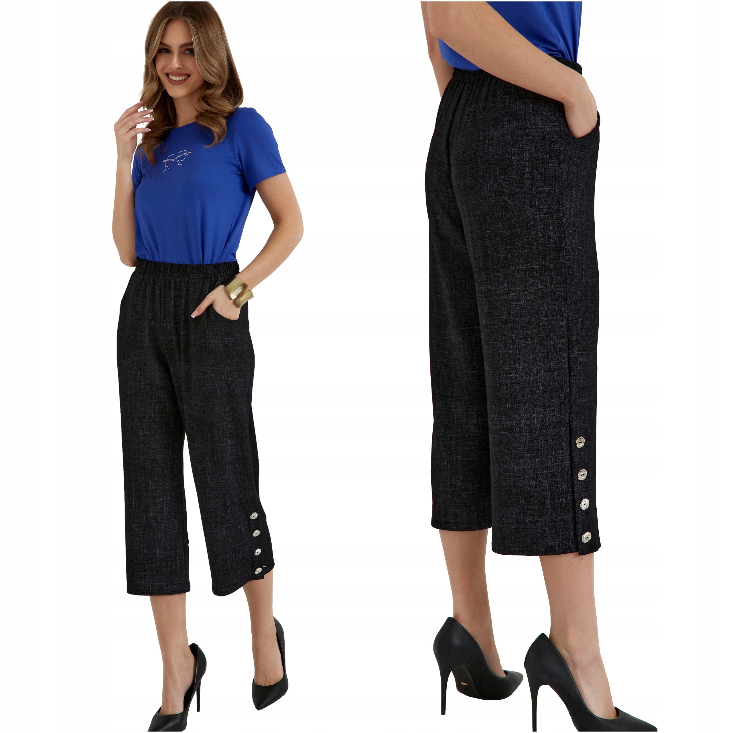 Elegantní kalhoty Rybářky 34 Dámské Široké Letní Velké Velikosti Volné