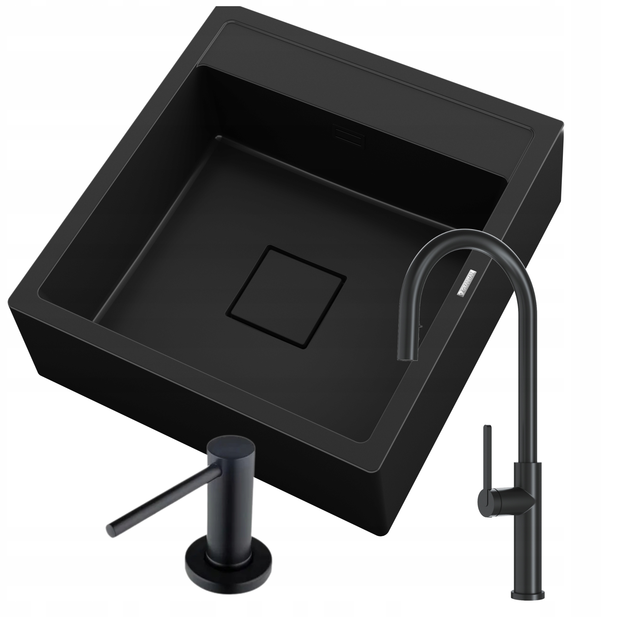 Dřez Farmářský Černý Kohoutek Dávkovač Tavo