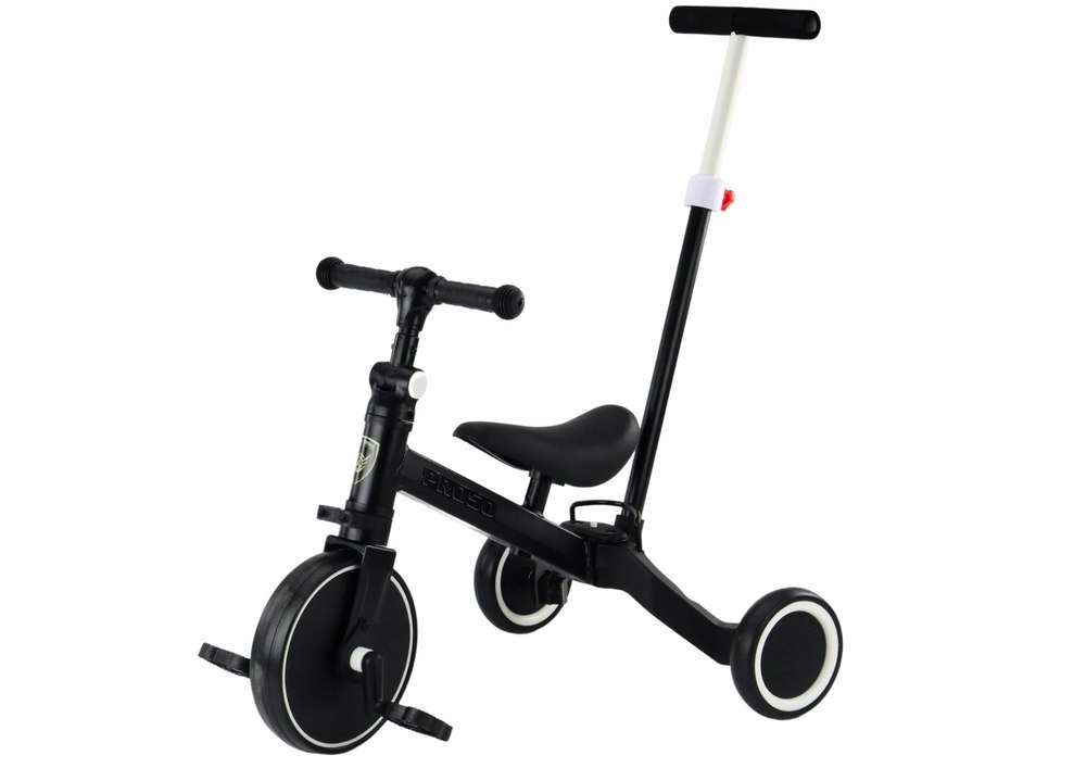 Rower Trójkołowy Biegowy Dla Dziecka PRO50 2W1 Rączka Pchacz Koła Eva Czarn