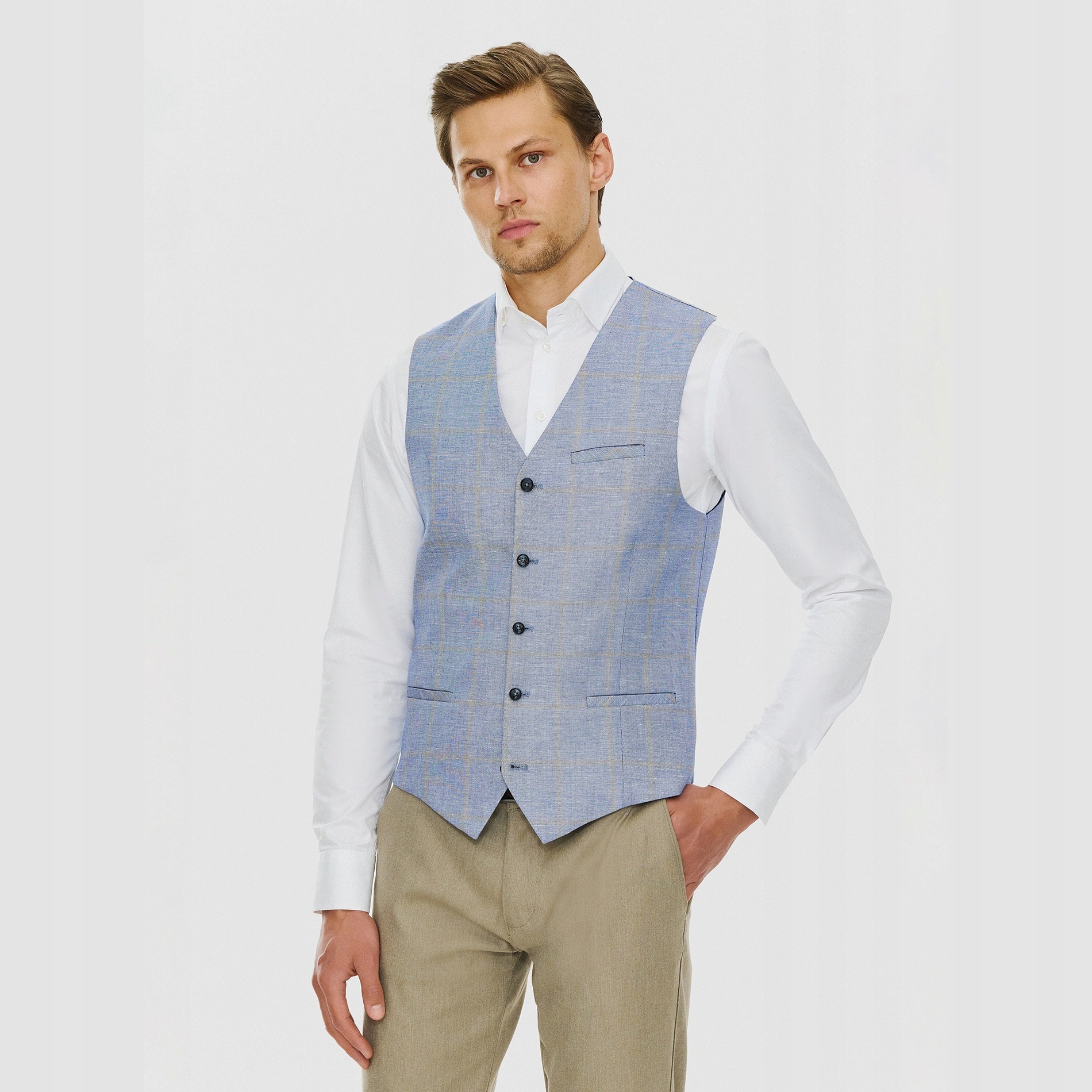 Modrá kostkovaná pánská vesta Pako Lorente vel