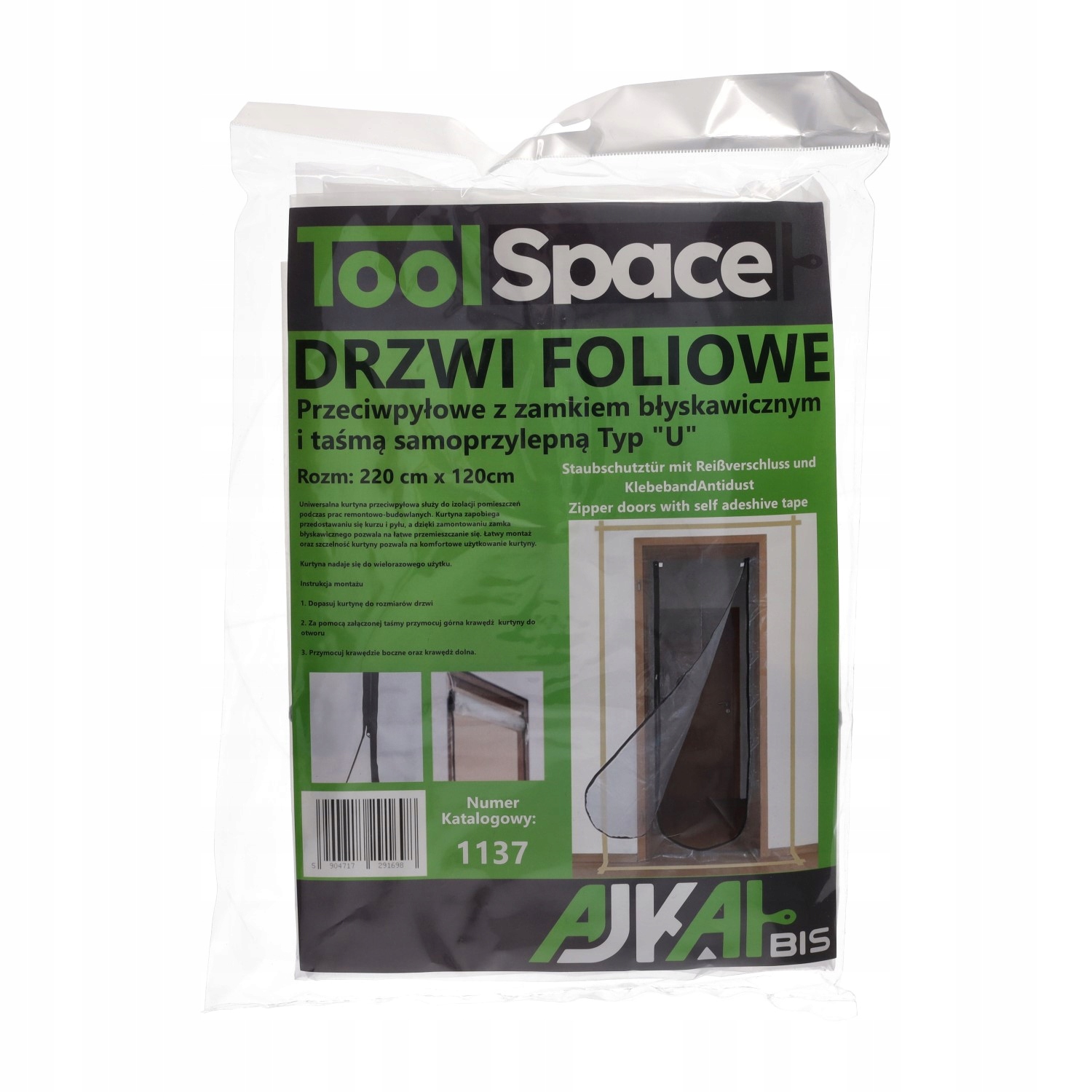 KURTYNA PRZECIWPYŁOWA DRZWI REMONTOWE BUDOWLANE 120 x 220cm FOLIA OCHRONNA Marka ToolSpace