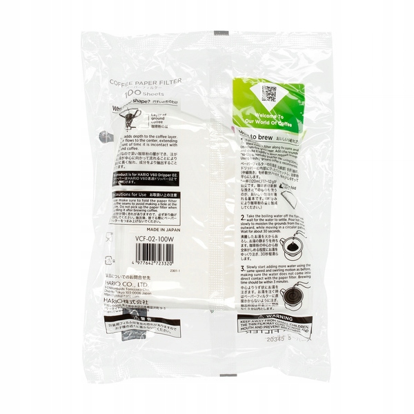 HARIO FILTRY PAPIEROWE DO DRIP BIAŁE V60-02 100szt Kolor dominujący biały