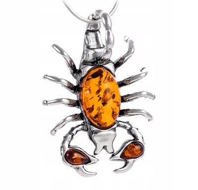 Stříbrný Štír přívěsek s přírodním Jantarem Baltský stříbro 925