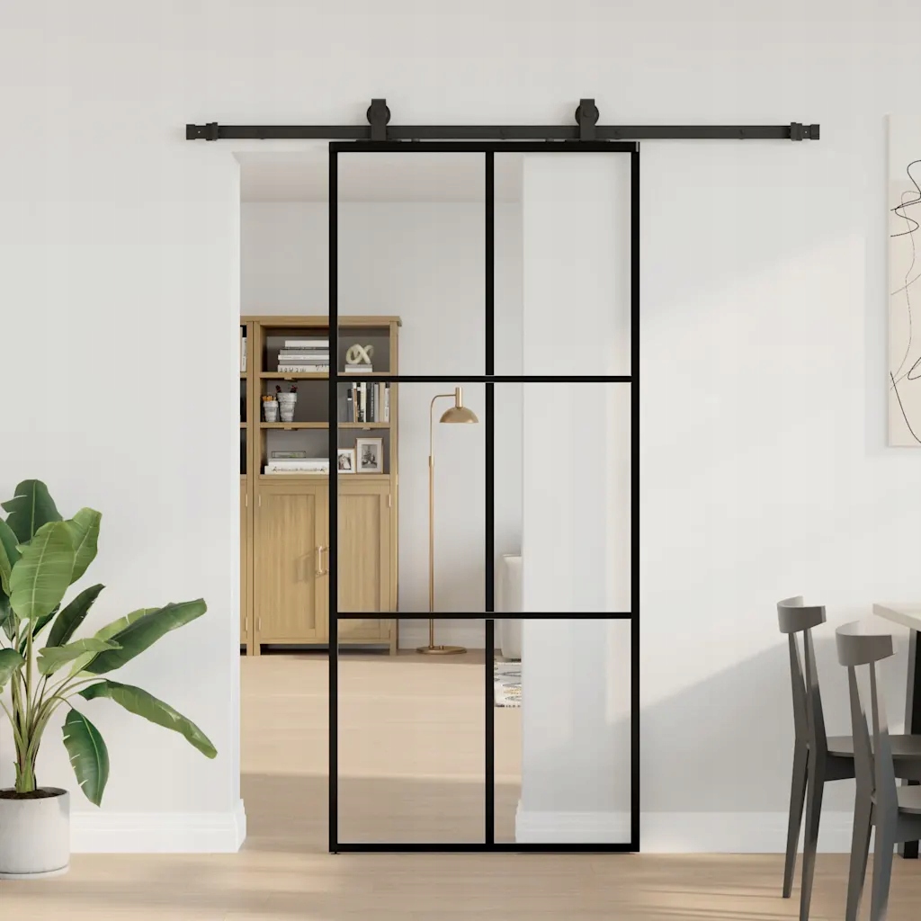 vidaXL Posuvné dveře se sadou kování černé 90x205 cm Esg Glass