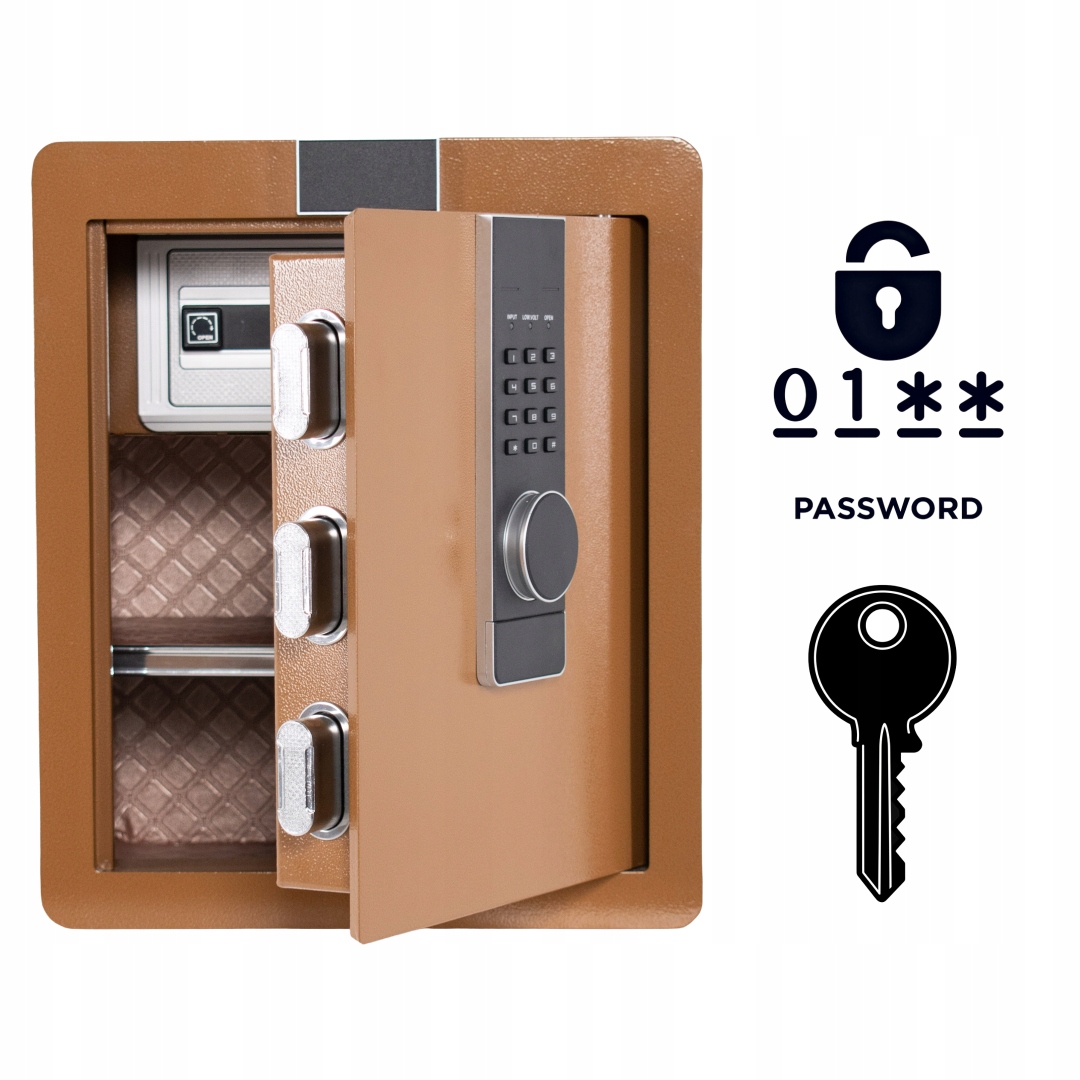 Pancerny Domowy Sejf z Zamkiem Elektronicznym i Kluczem 45x38x32 cm Brązowy