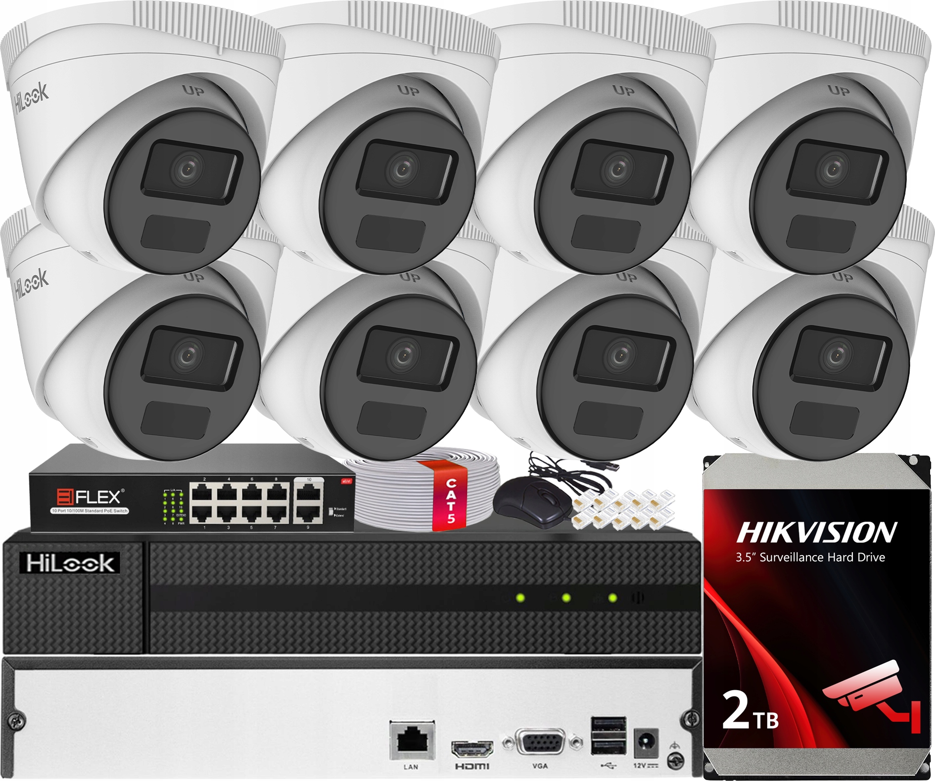 Sada Monitorování Poe 8 Kamer 2MPx IR20m Hilook by Hikvision Hdd 2TB
