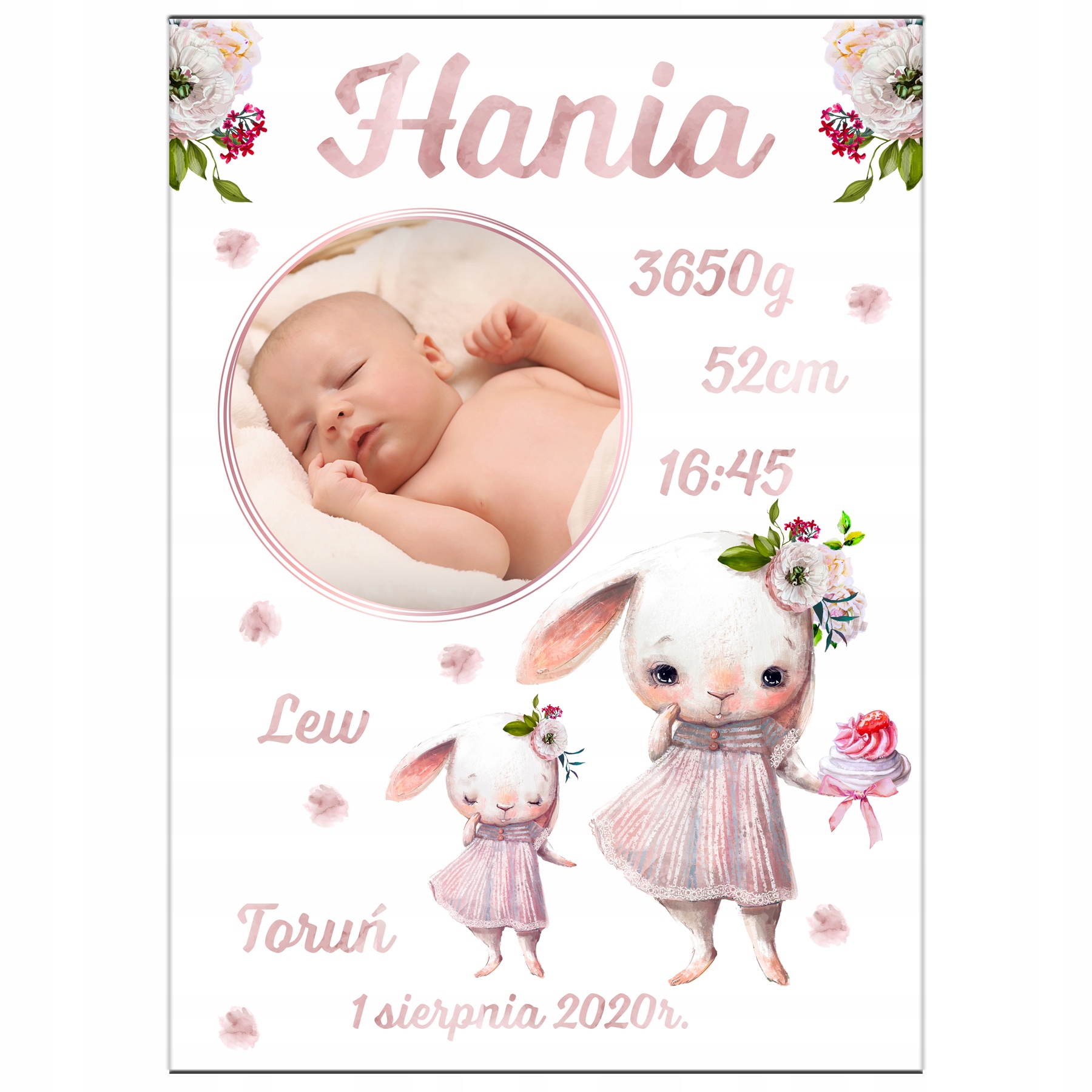 

Metryczka ze zdjęciem ramka A4 Urodziny Chrzest