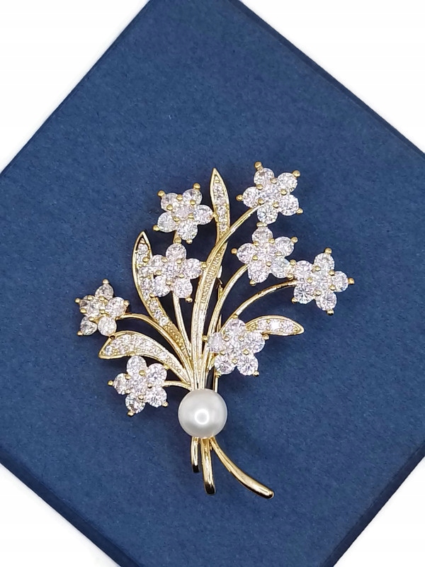 Luxusní Brož , Přívěsek, Květinová Kytice 14K Zlato Dárek Krabička