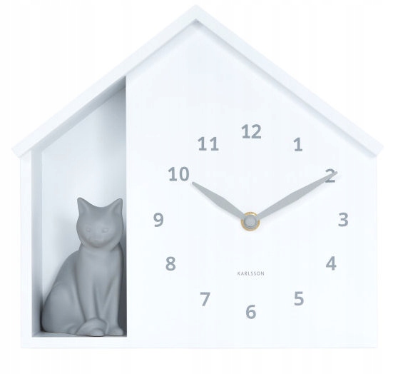 Bílé Stolní Nástěnné Hodiny Karlsson KA6099WH Mňoukání Kočky 27x25 cm