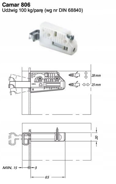 ZAWIESZKA MEBLOWA regulowana camar 806 L+P BIAŁA Kod producenta CAMAR-806-ZAWIESZKI-ZAŚLEPKI-BIAŁE