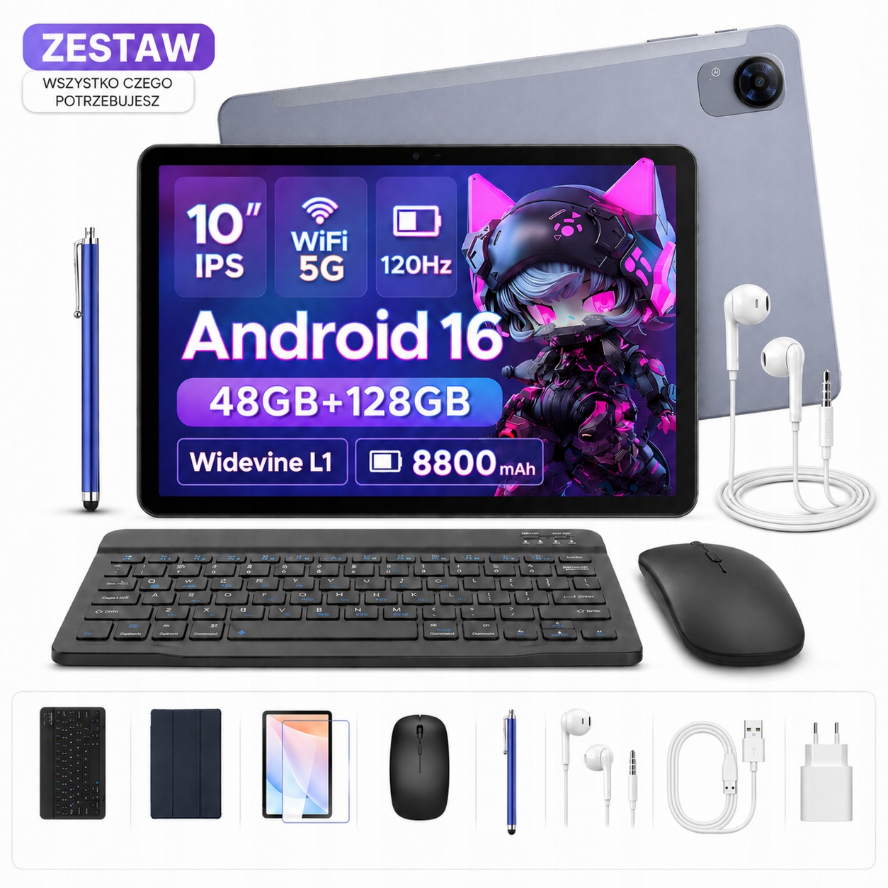 Tablet 10,1'' 2v1 Aorlym P10PRO 48+128GB Android 16 Sada s klávesnicou a dotykovým perom