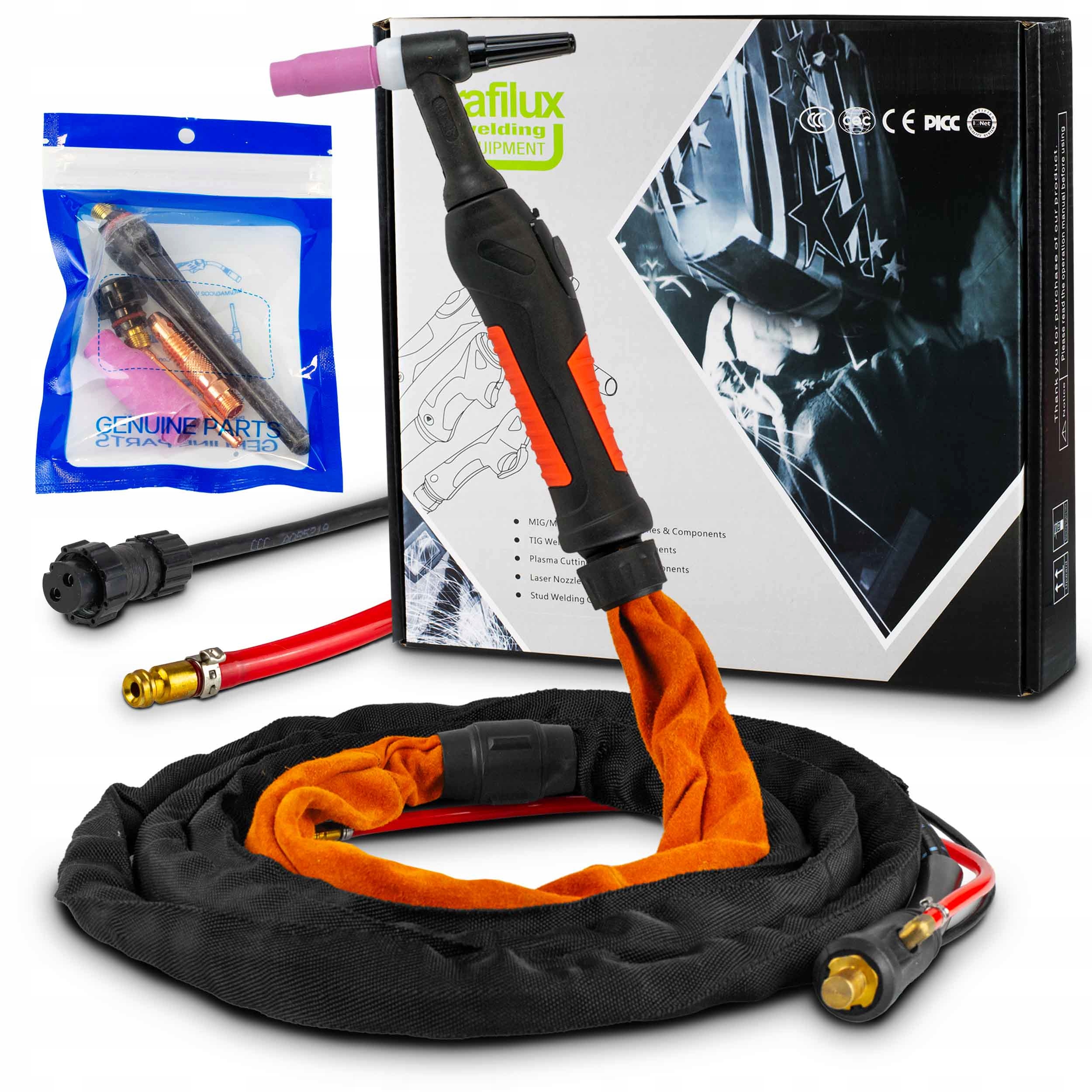 Tig Svařovací Držák, kabel 4 m SR26 kožený Tig Ac DC pro svařovací stroj