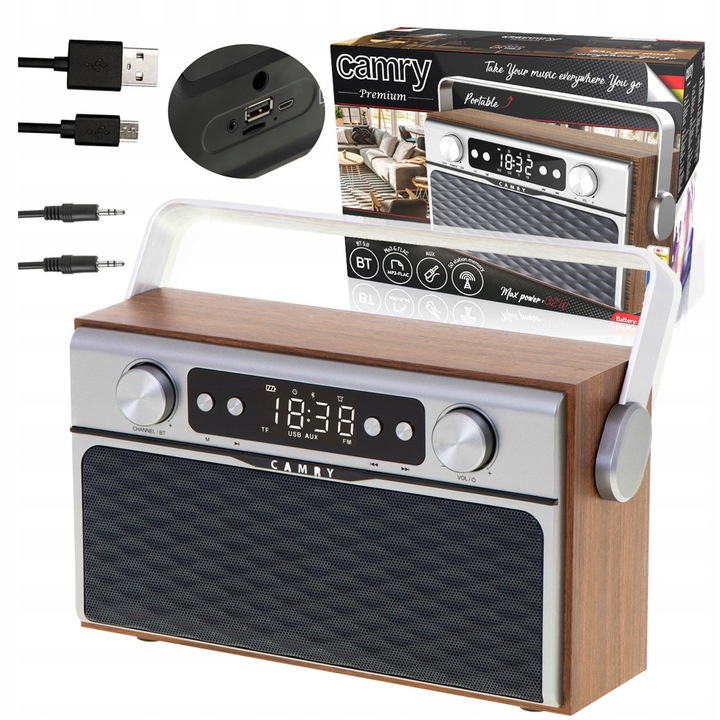 Kuchyňské Rádio Retro Dřevěné Bluetooth Usb Fm Sd