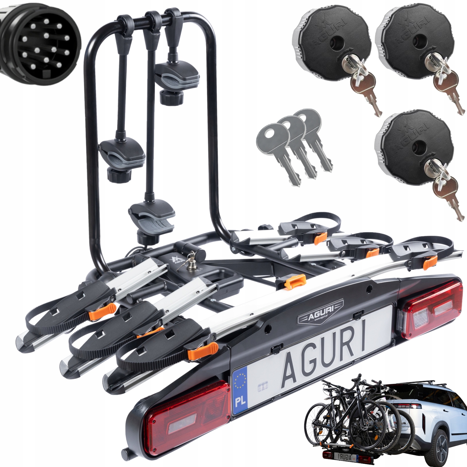 Держатель для велосипеда Aguri ACTIVE Bike Pro 3 Hook 13-PIN Silver Lockable