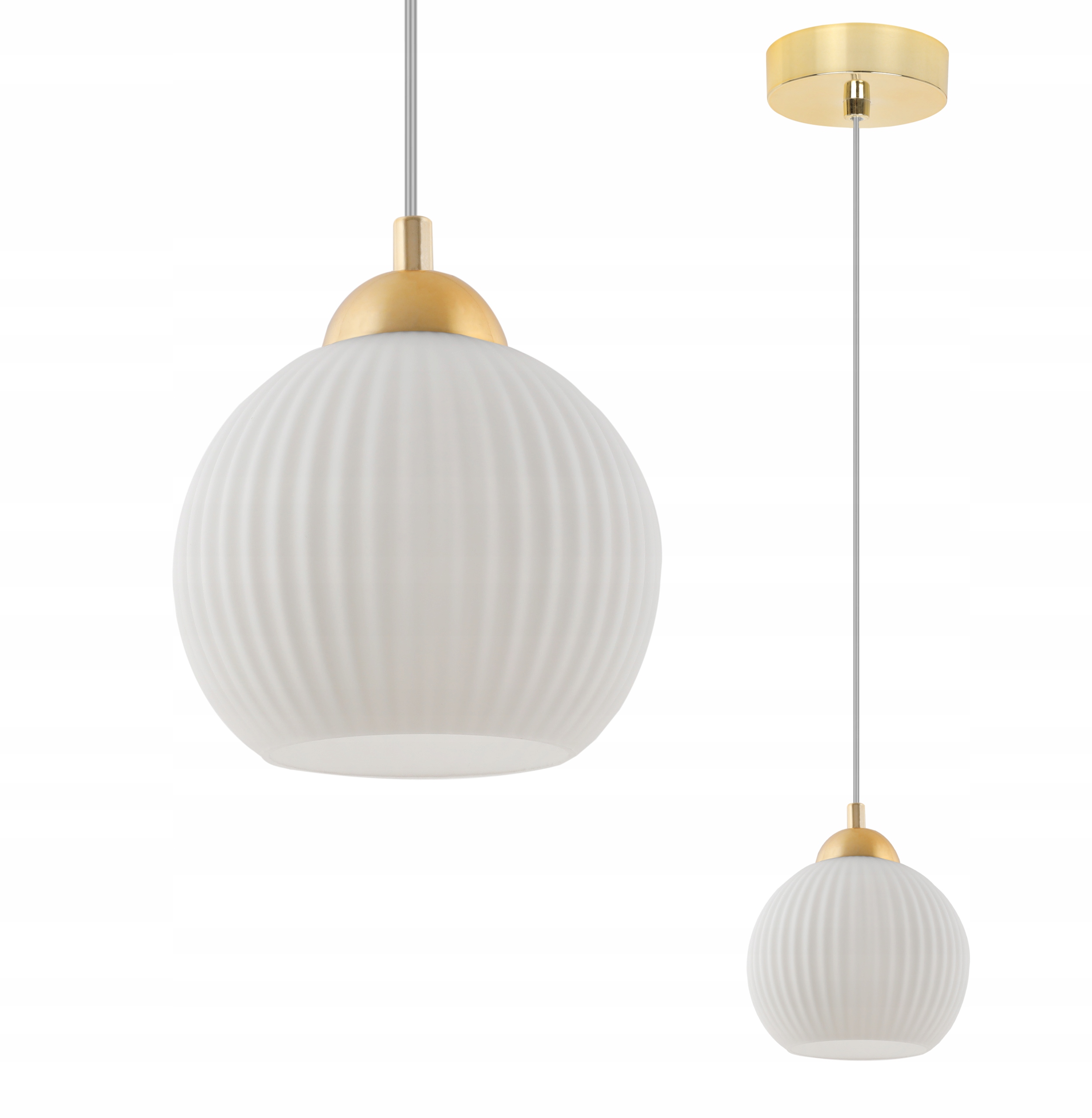 Lampa Sufitowa Wisząca Żyrandol Biała Ryflowana Kula 14CM Pojedyncza E27