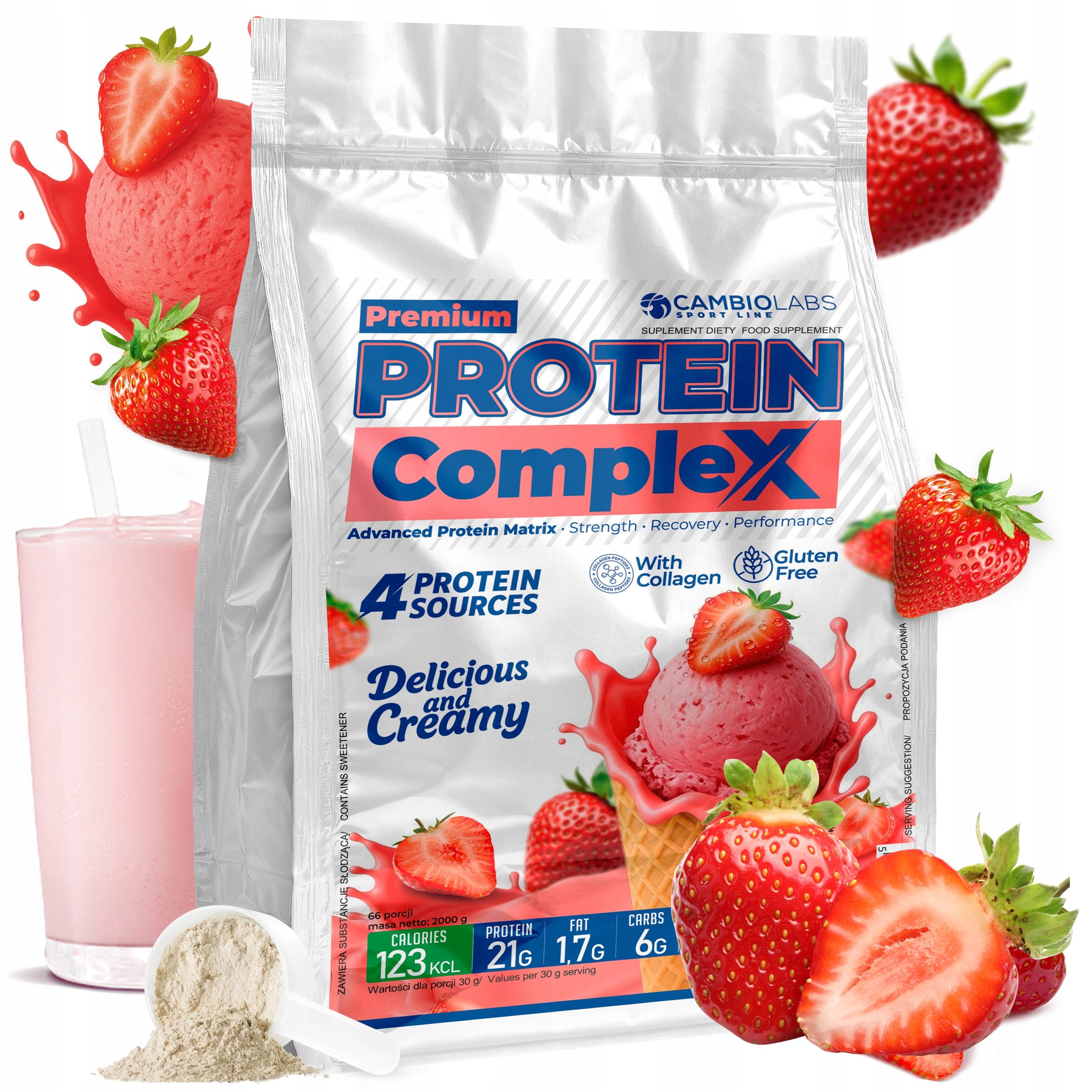 Protein s kolagenem Albumin Mix bílkovin Jahodový protein 2 kg