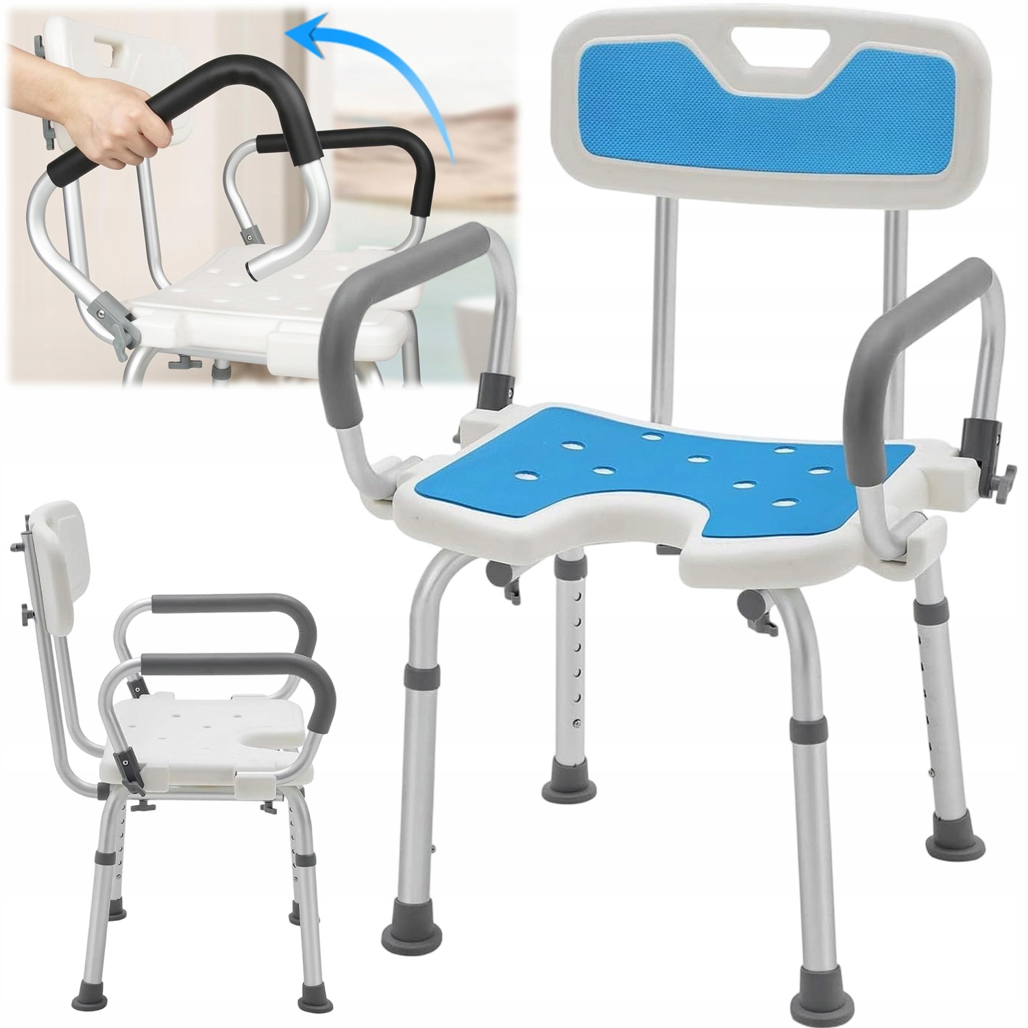 2w1 Taboret Krzesło Prysznicowe Z Otworem Oparcie Uchwyty Do Łazienki