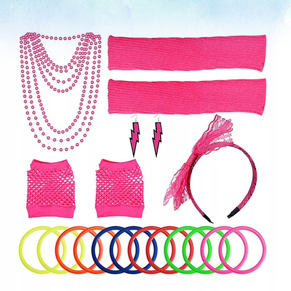 

1 zestaw akcesoriów damska biżuteria z lat 80. neonowy naszyjnik z koralików