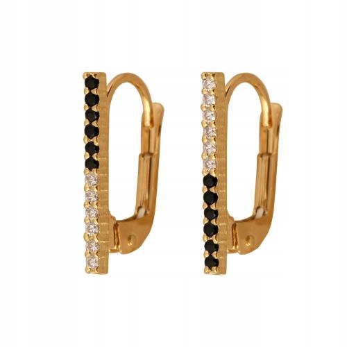 Náušnice ze zlata 585 s zirkony a černými kameny, elegantní design