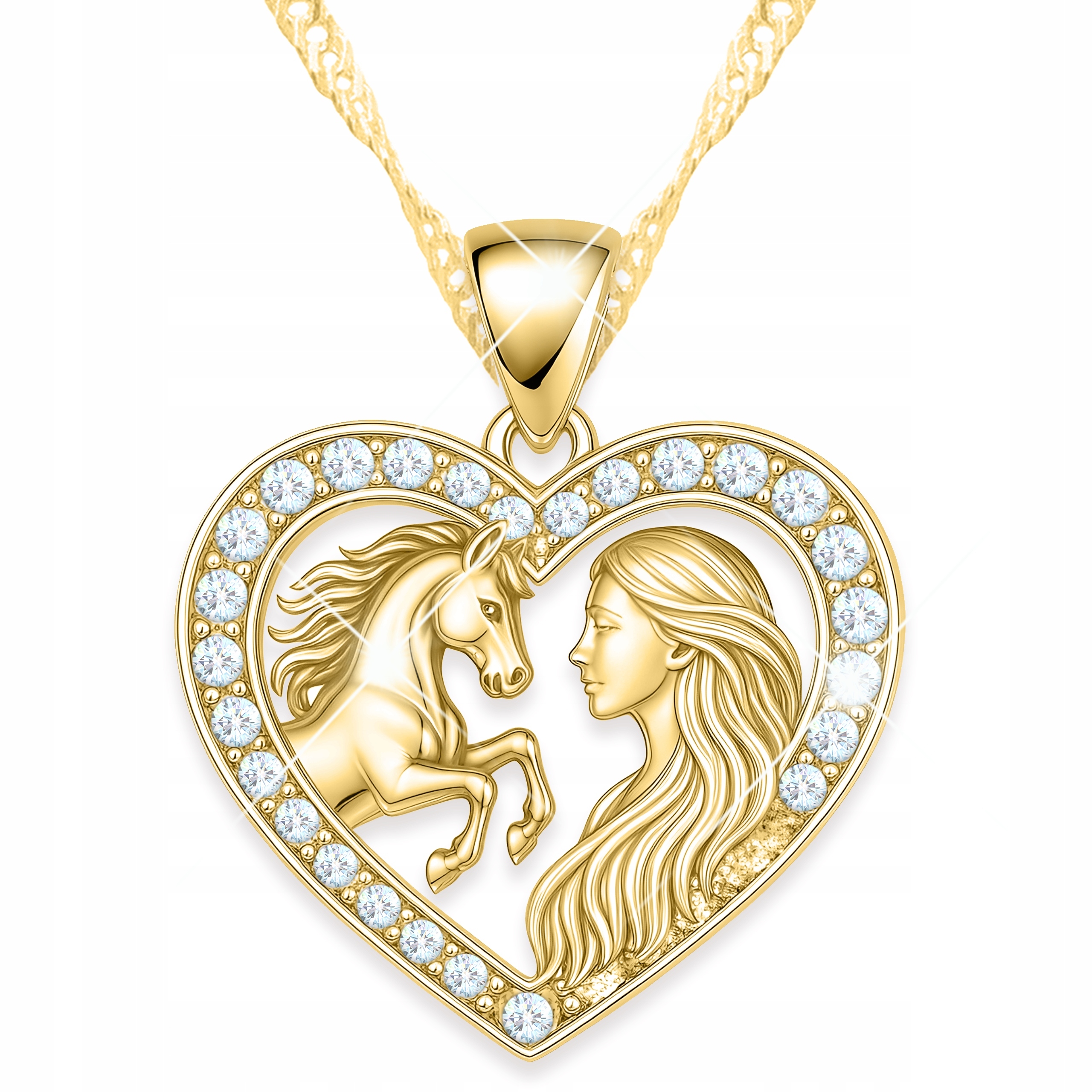 Zlatý náhrdelník Srdce Žena s koněm Srdíčko se zirkony Stříbro 925