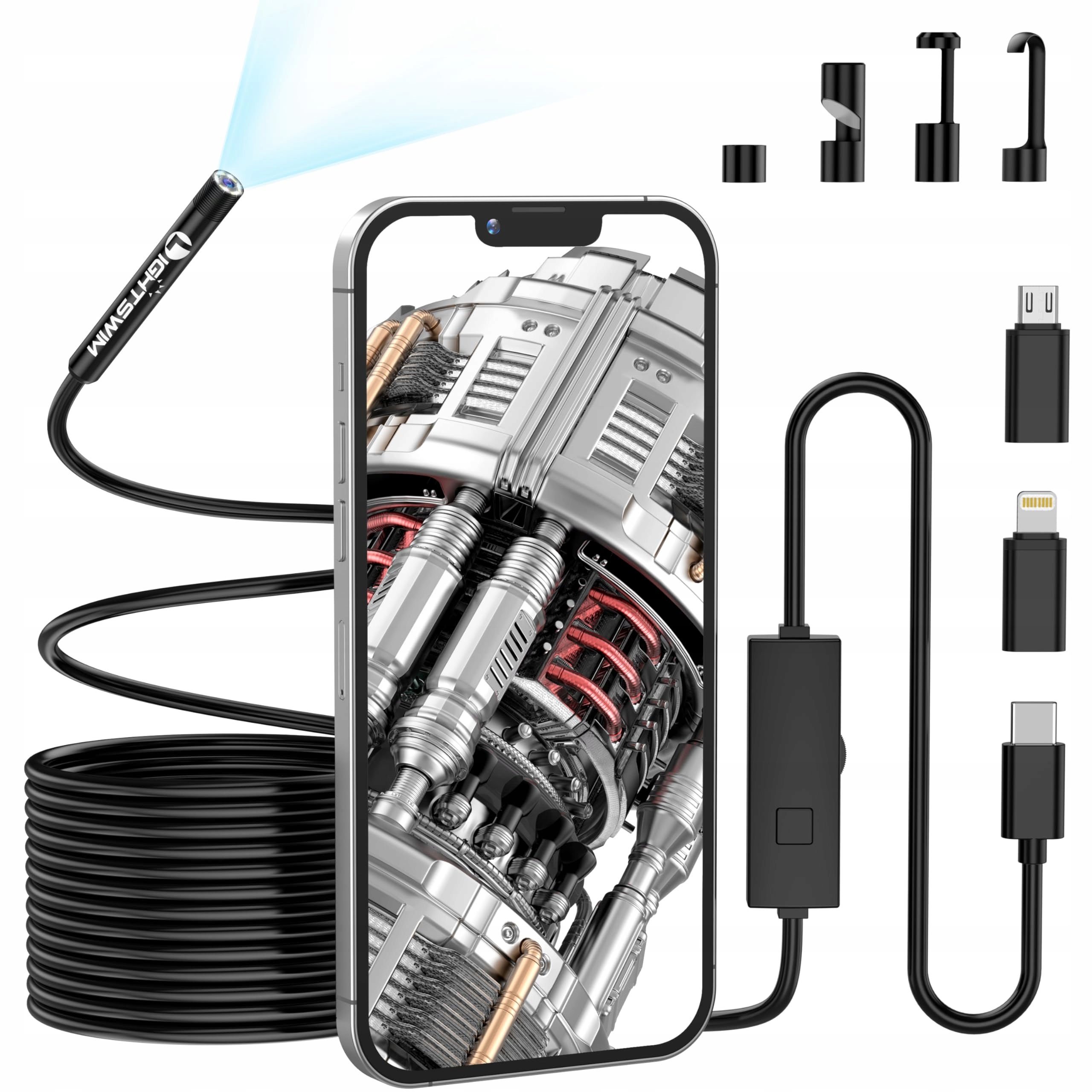 LIGHTSWIM Kamera Inspekcyjna Endoskop 5,5mm 1920P 8 LED Android iOS 5m