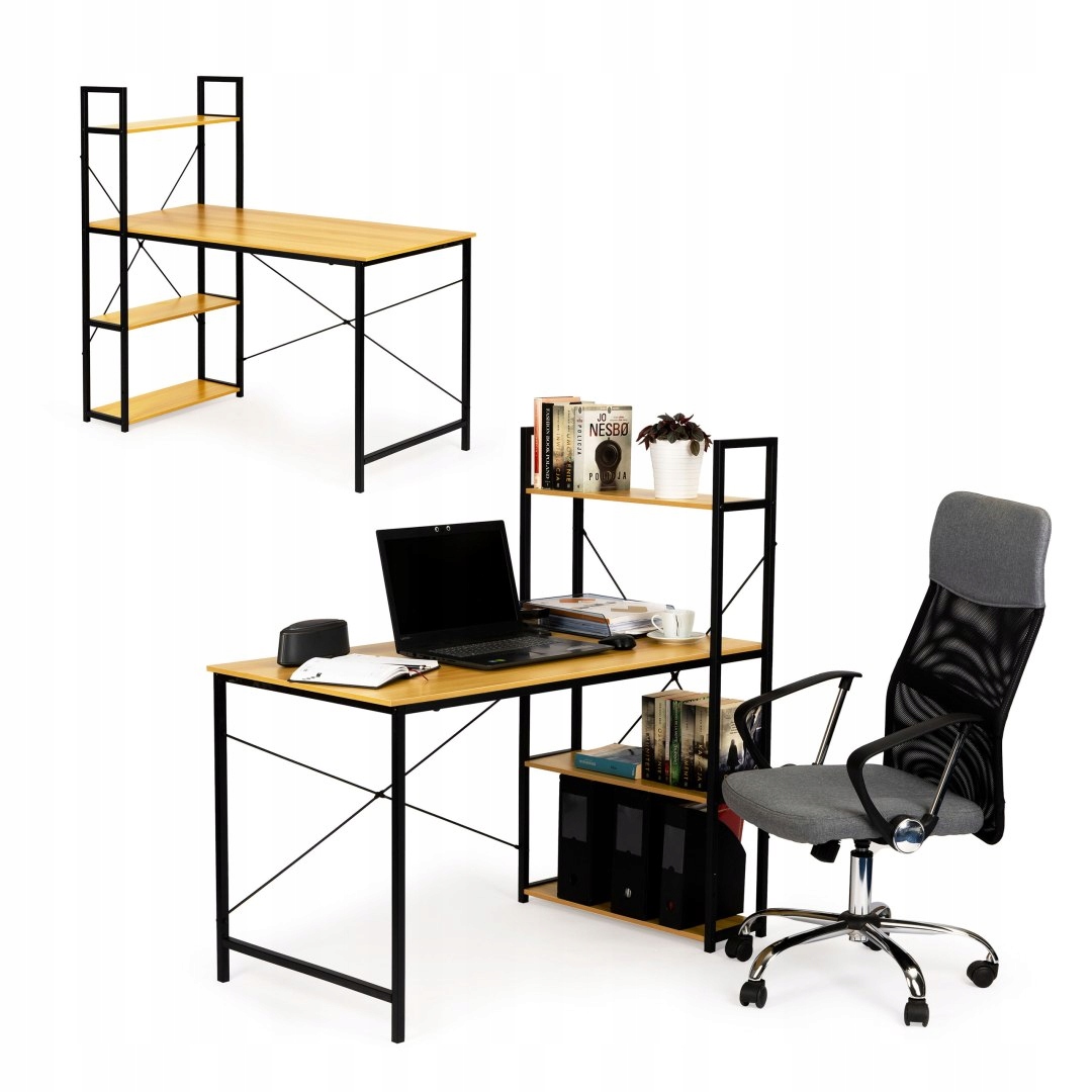 Drevený počítačový stôl s policami loft ModernHome