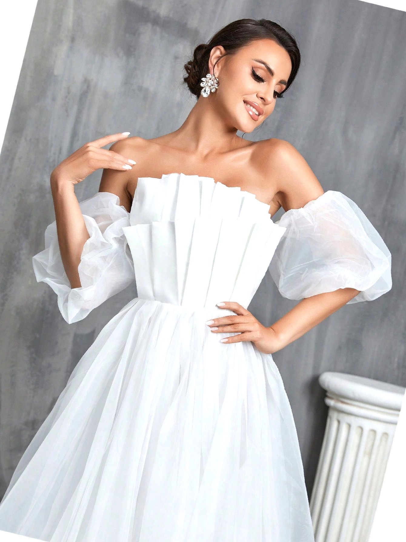 Svatební šaty z organzy Maxi s odhalenými rameny A-line S 36