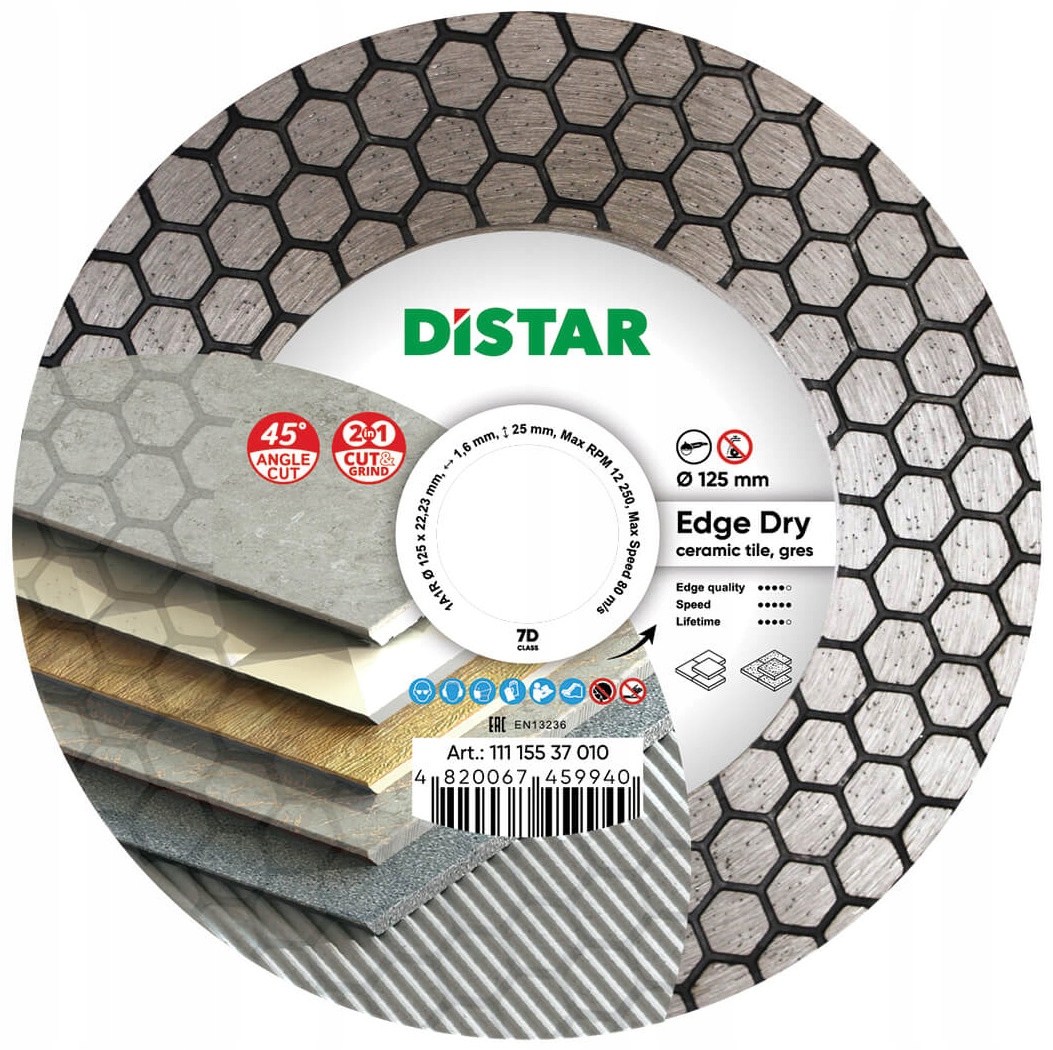 Distar Tarcza Diamentowa Tnąca Do Ceramiki Porcelany 125mm Edge Dry