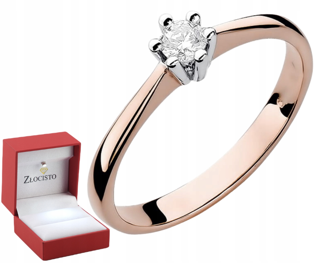 Rose Gold Pierścionek Złoty Pr. 0,585 Diament Każdy Rozmiar