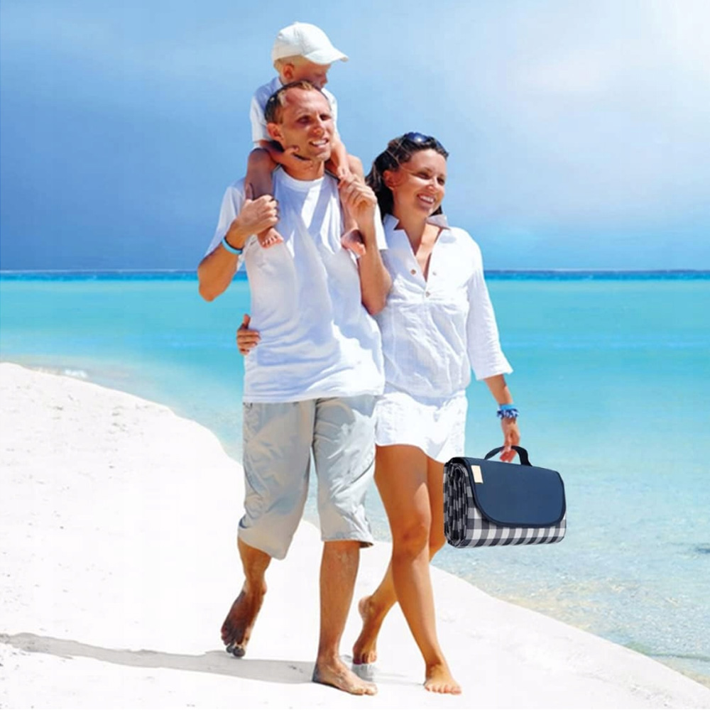 KOC PIKNIKOWY PLAŻOWY TKANINA OXFORD WODOODPORNY DUŻA MATA 200X145 XL Kolor dominujący odcienie niebieskiego