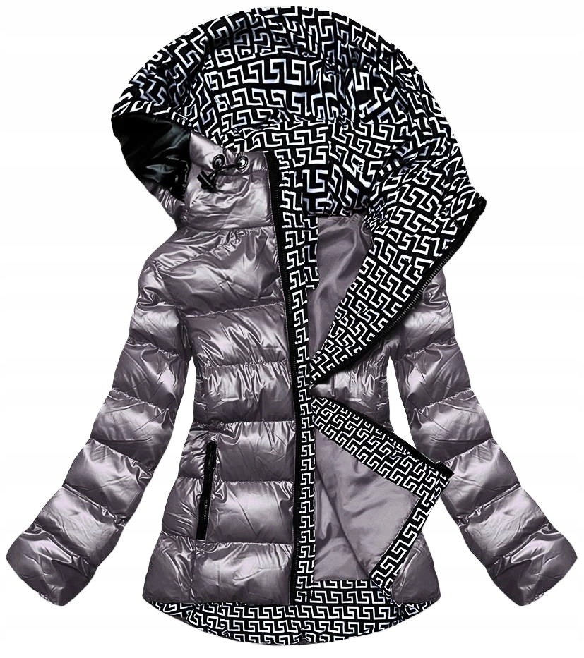 Lesklá Bunda S Kapucí XW808X Šedá L (40)